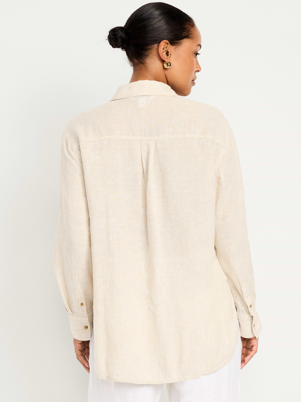 Linen-Blend Loose Button-Down Shirt - Natural Linen