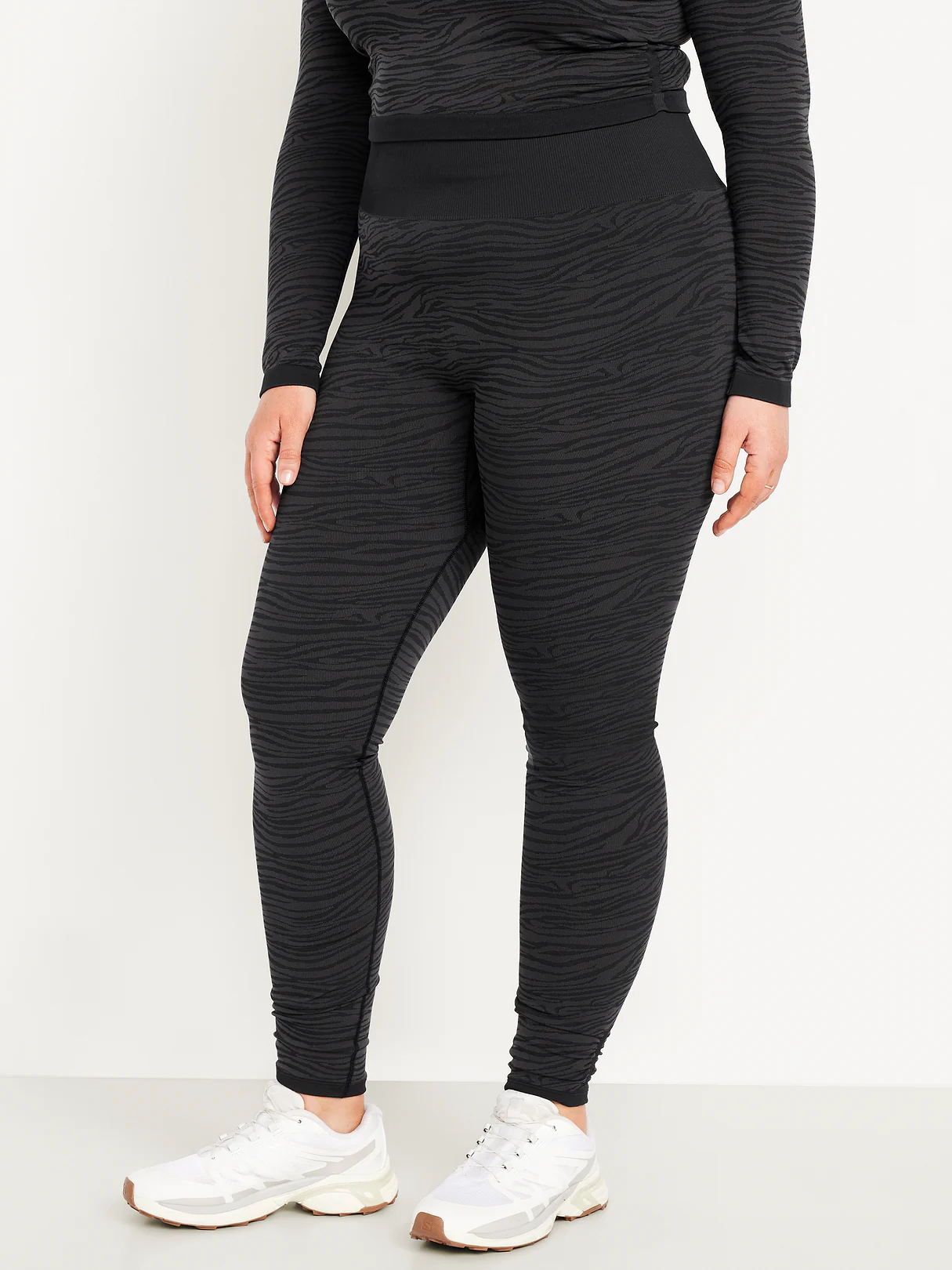 High-Waisted Seamless Jacquard Leggings - Black Jack