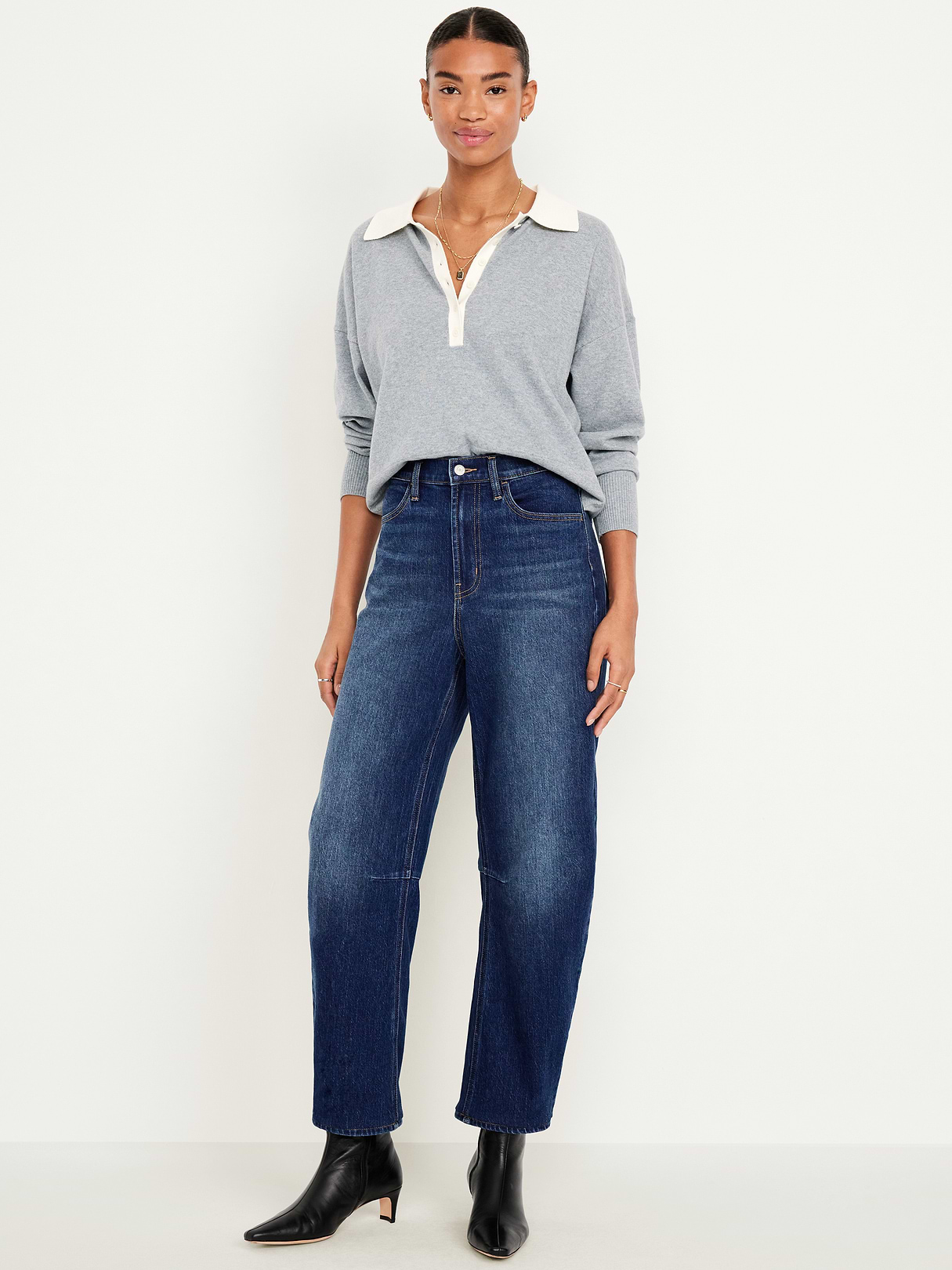 High-Waisted Wow Barrel-Leg Ankle Jeans - Dark Wash