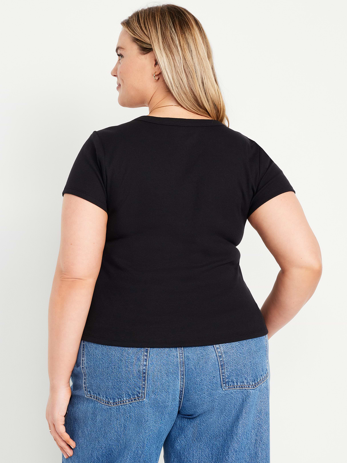Snug Crop V-Neck Ribbed T-Shirt - Light Black Heather