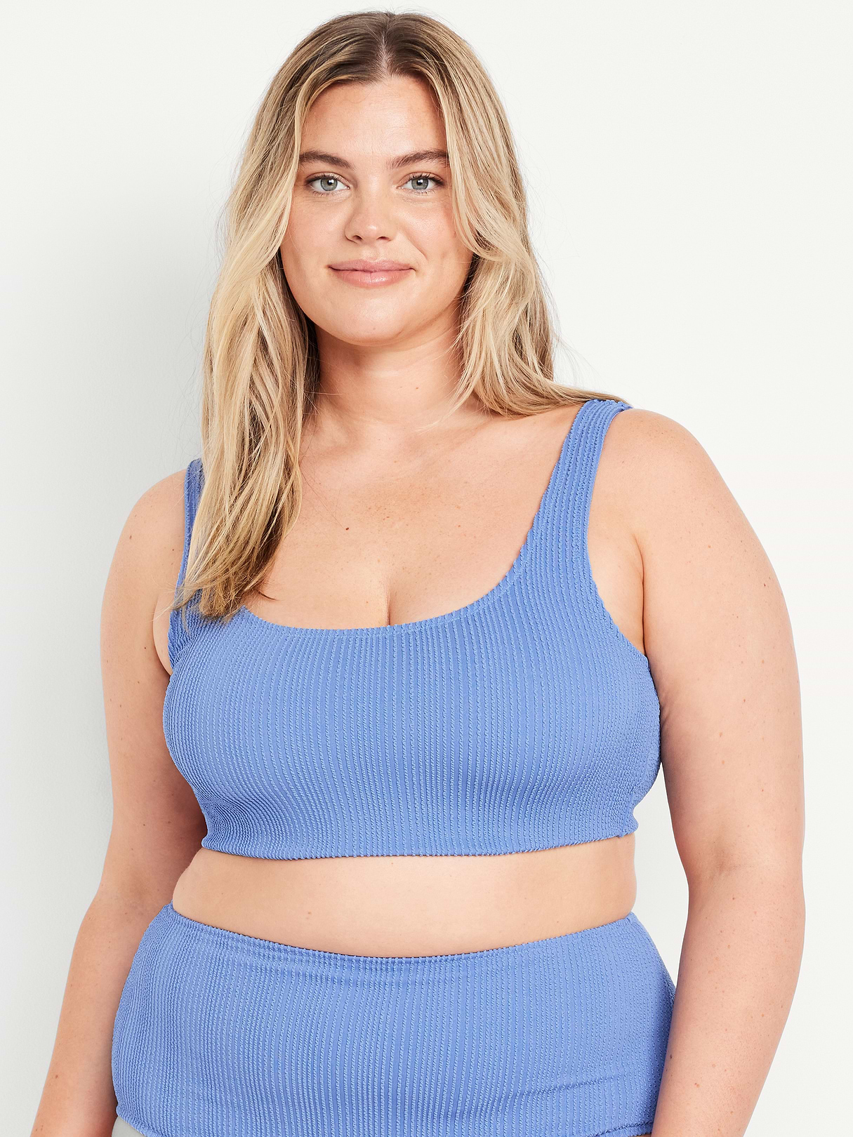 Ribbed Scoop-Neck Swim Top - Cloisonne