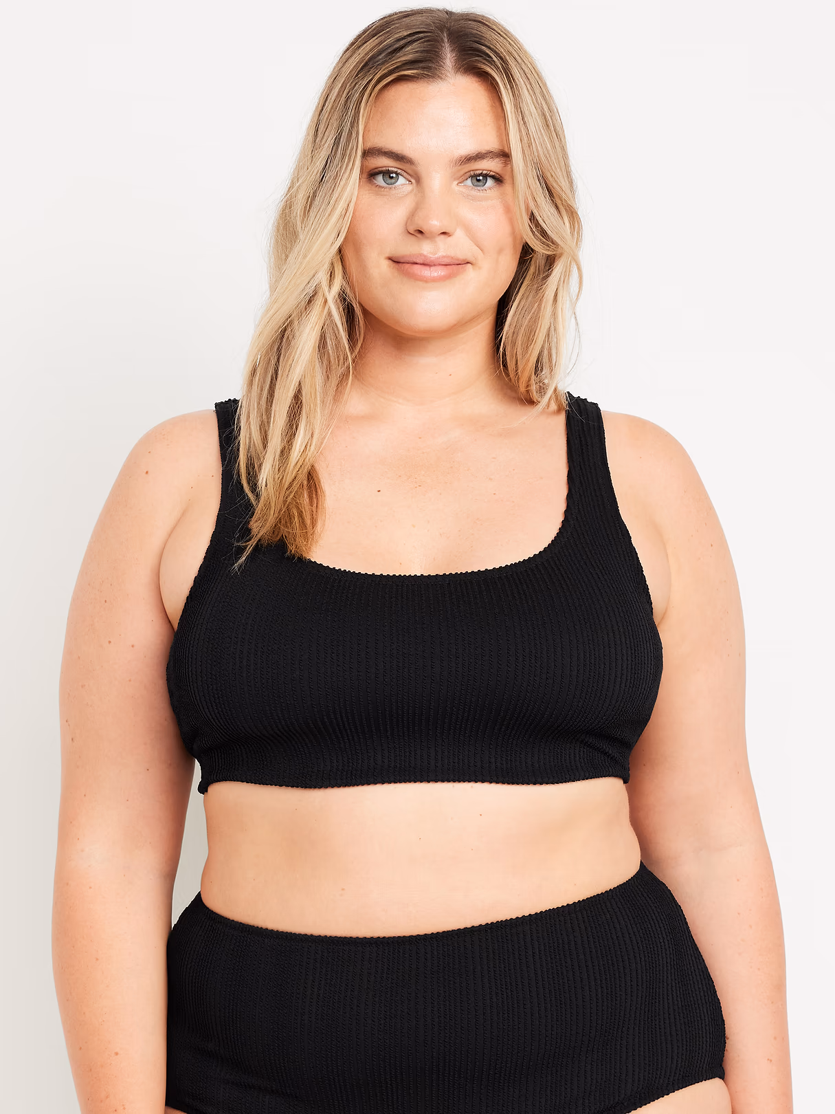 Ribbed Scoop-Neck Swim Top - Black Jack