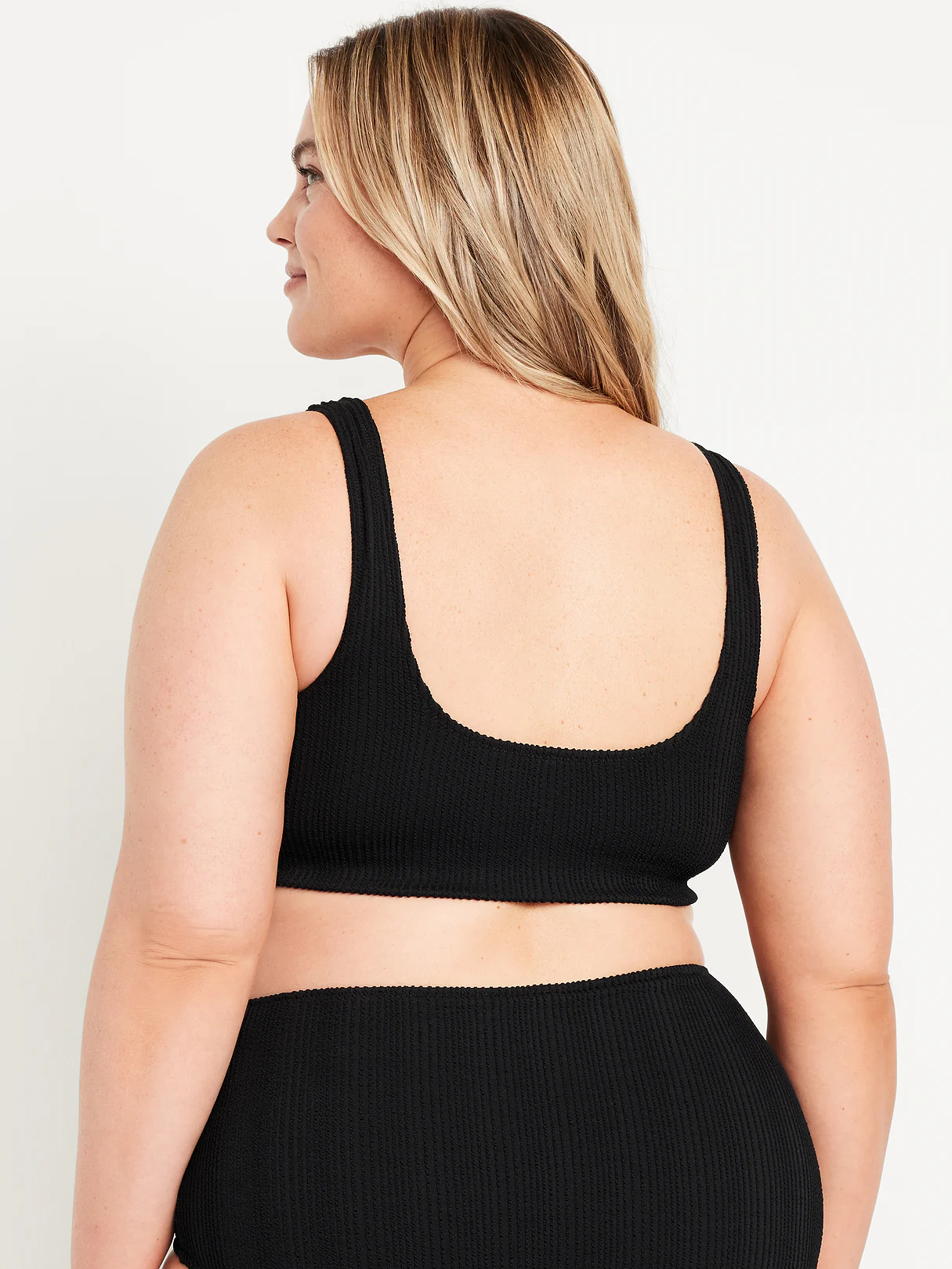 Ribbed Scoop-Neck Swim Top - Black Jack
