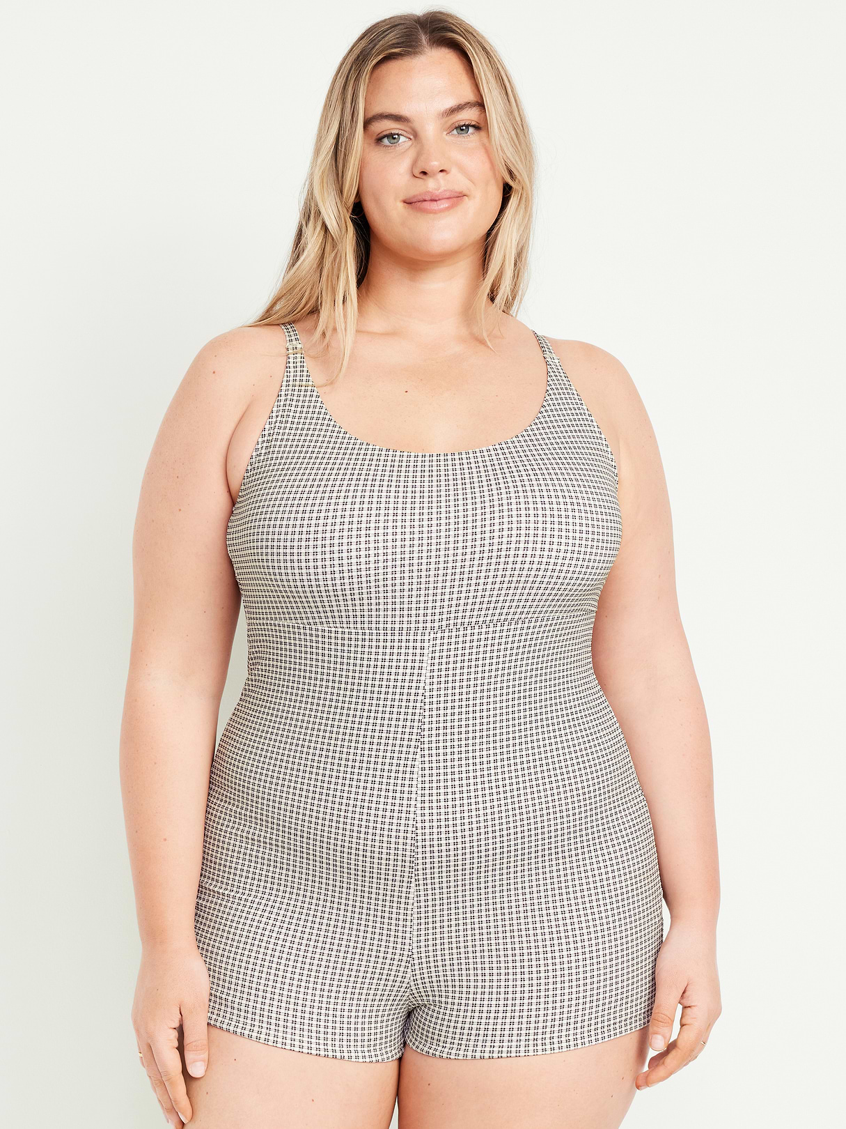 Textured Swim Romper - Black/White Gingham