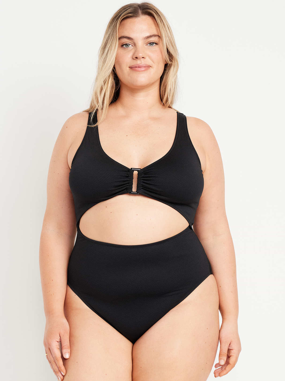 Textured One-Piece Cut-Out Swimsuit - Black Jack
