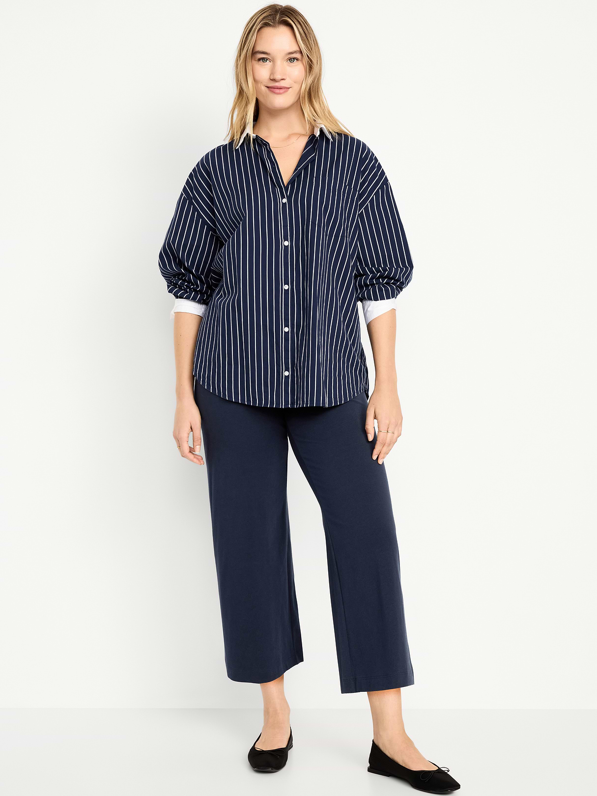 High-Waisted Fashion Wide-Leg Cropped Leggings - In the Navy