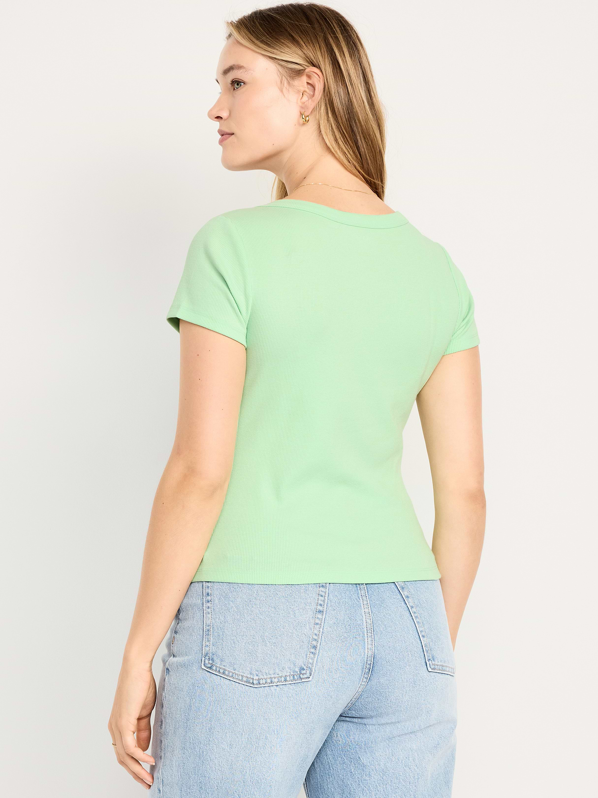 Snug Crop V-Neck Ribbed T-Shirt - Clarity
