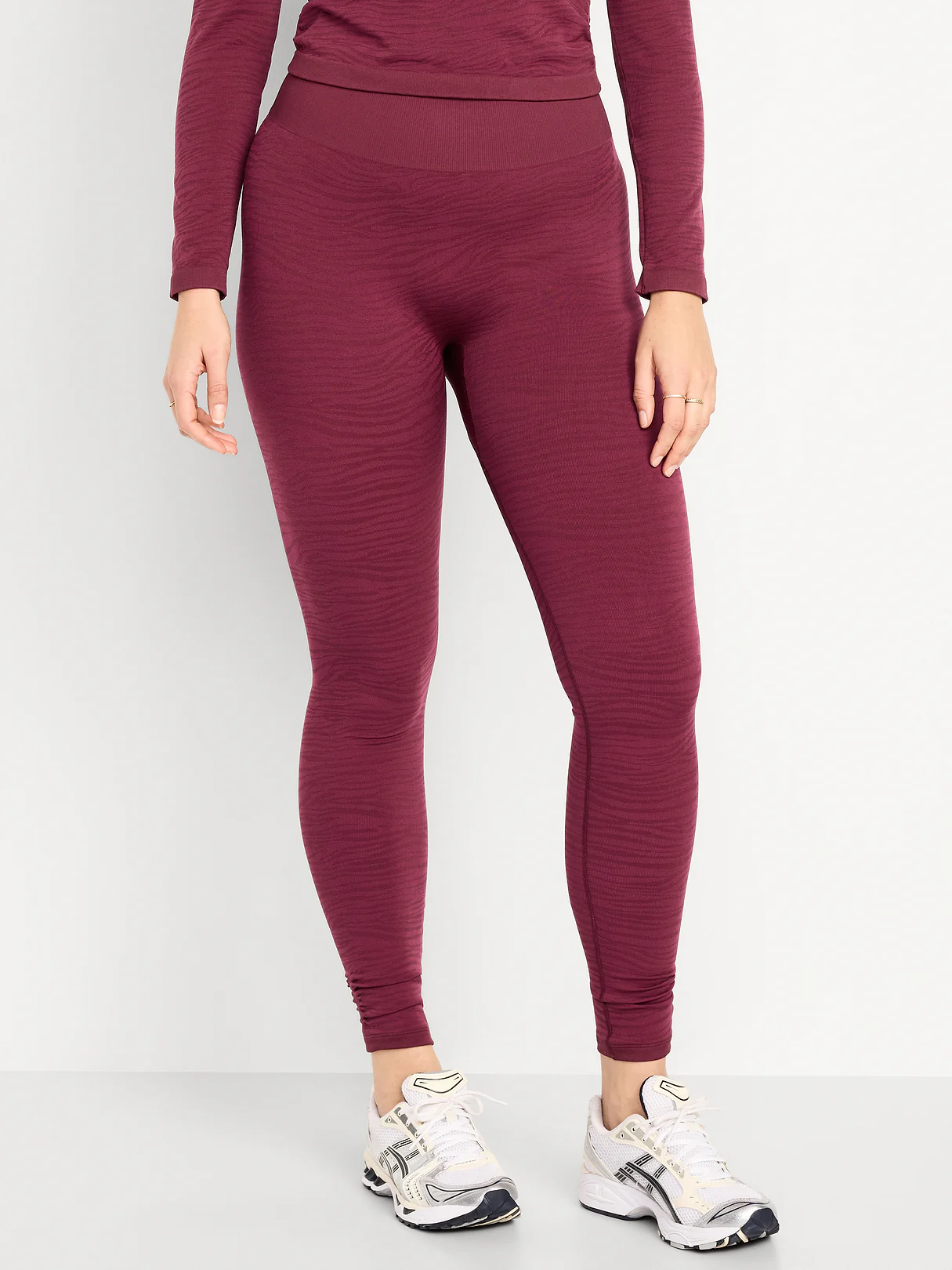 High-Waisted Seamless Jacquard Leggings - Thimble Berry