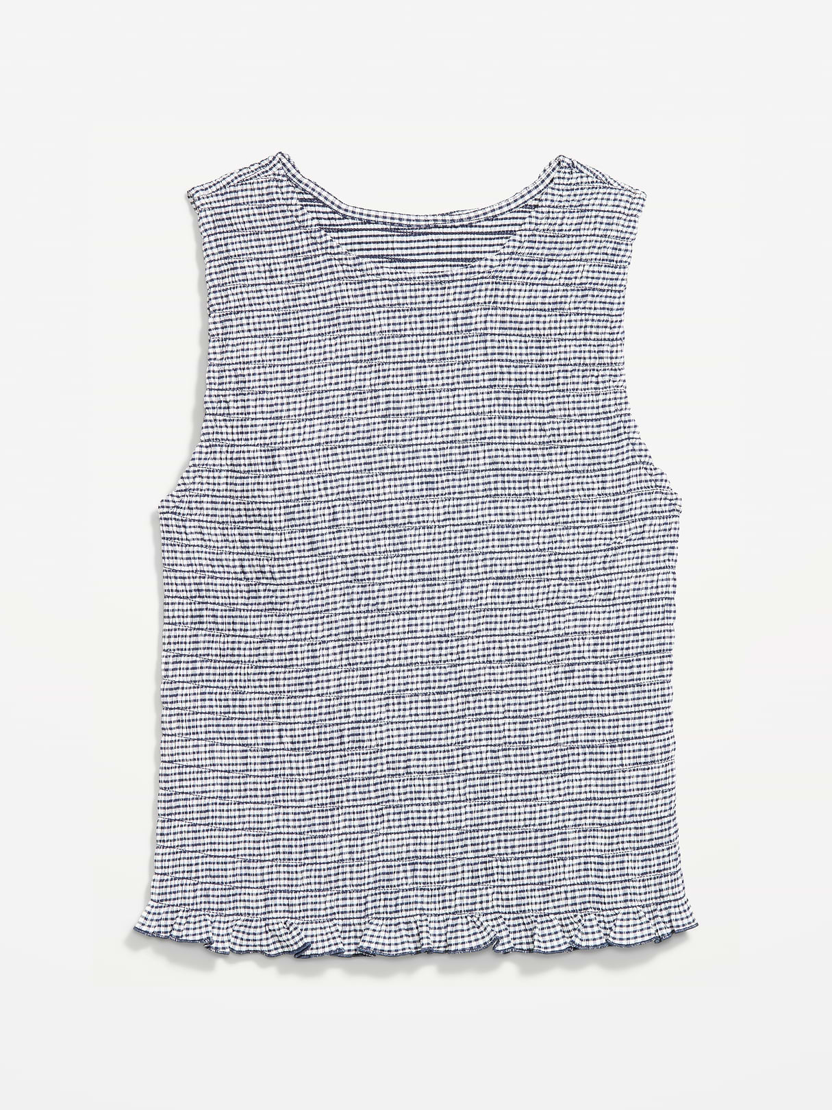 Sleeveless Smocked Tank Top - Navy Gingham