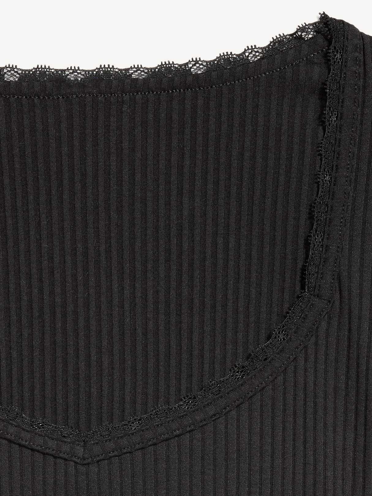 Lace-Trim Sweetheart-Neck Ribbed Top - Black Jack