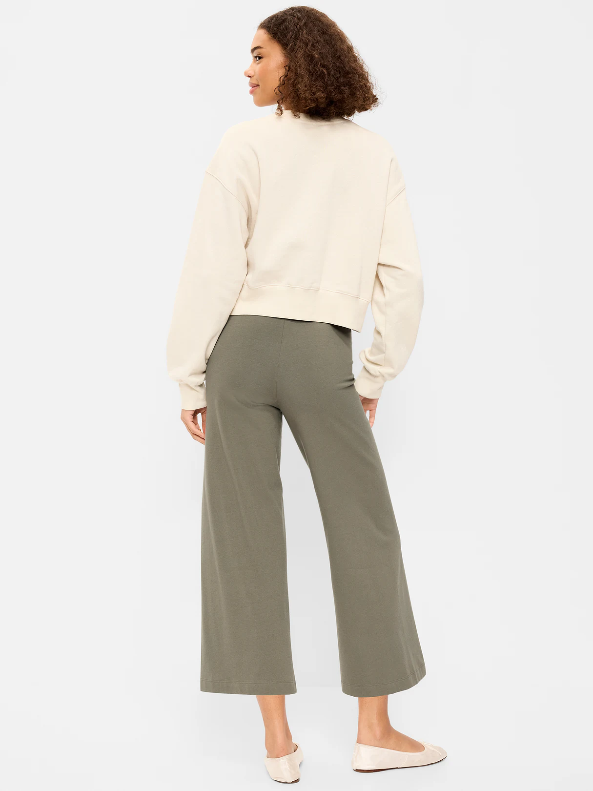High-Waisted Fashion Wide-Leg Cropped Leggings - Stone Wall
