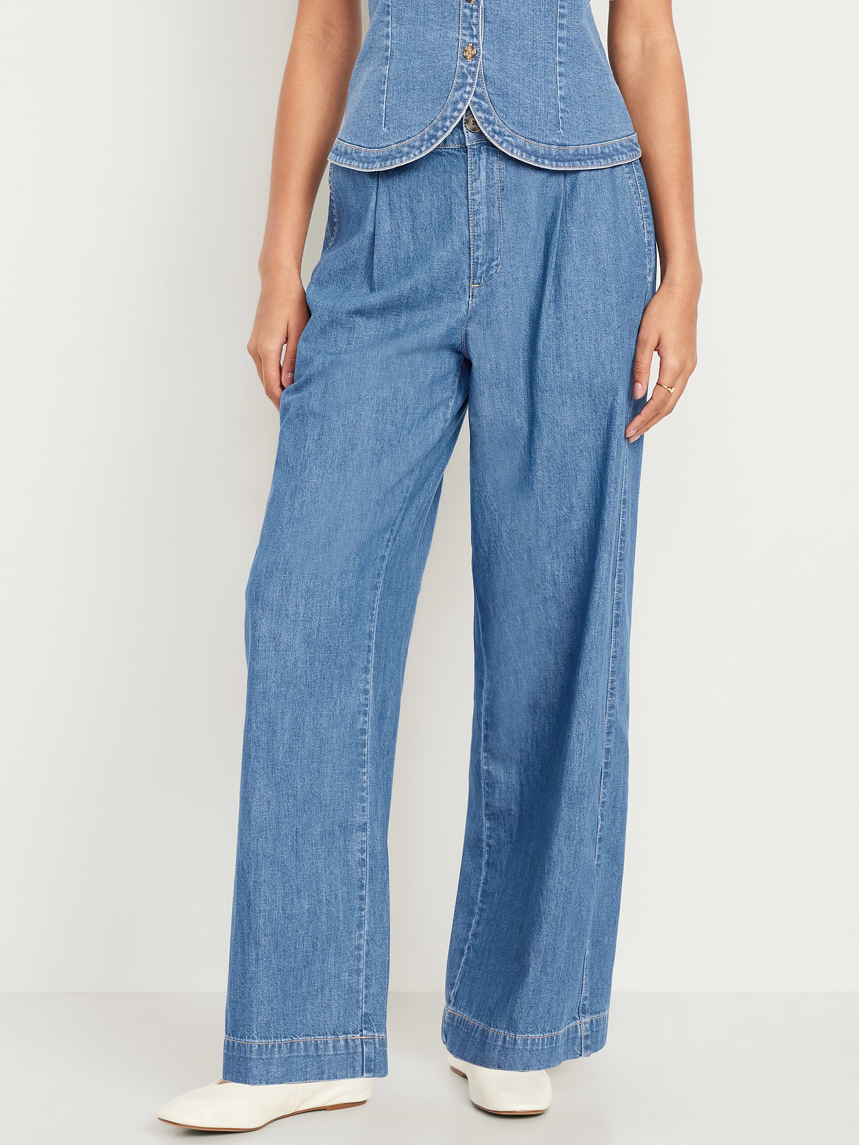 High-Waisted Taylor Trouser Wide-Leg Pants - Medium Wash