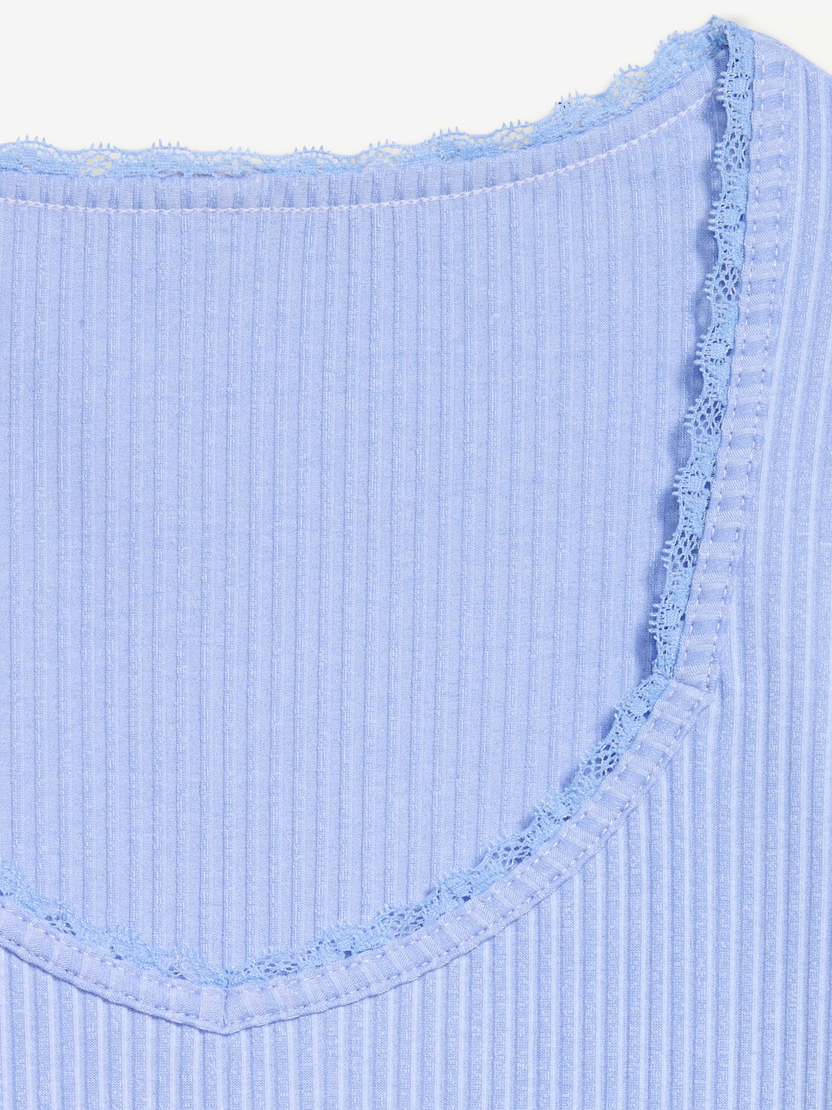 Lace-Trim Sweetheart-Neck Ribbed Top - Flax Flower