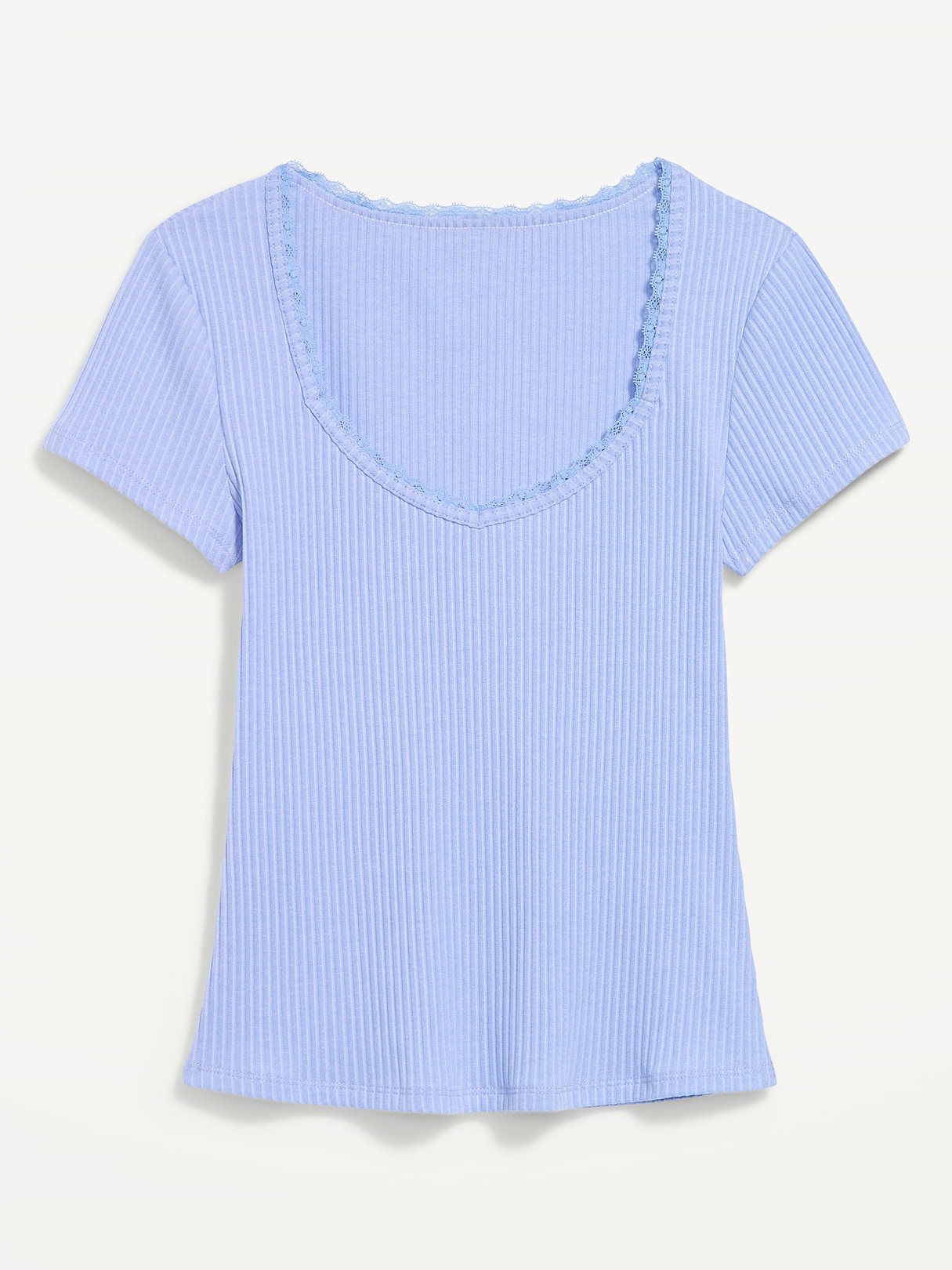 Lace-Trim Sweetheart-Neck Ribbed Top - Flax Flower