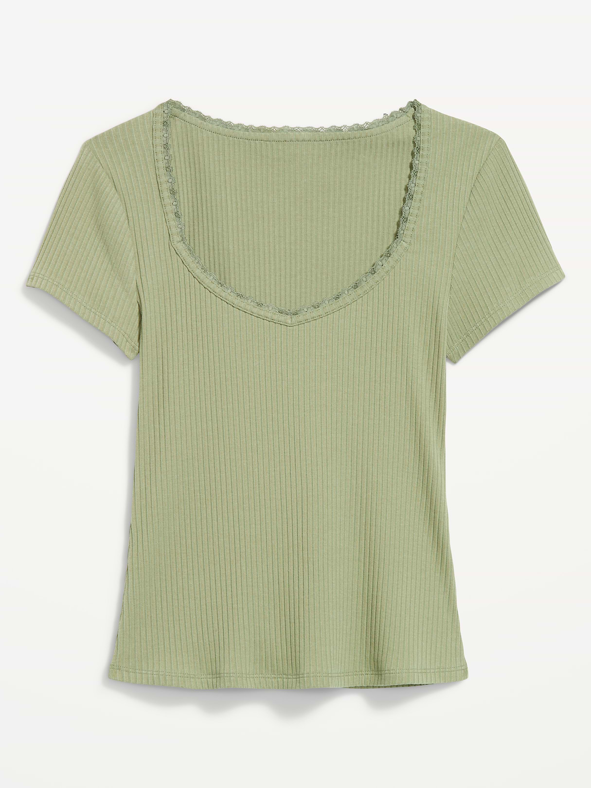 Lace-Trim Sweetheart-Neck Ribbed Top - Bare Ground