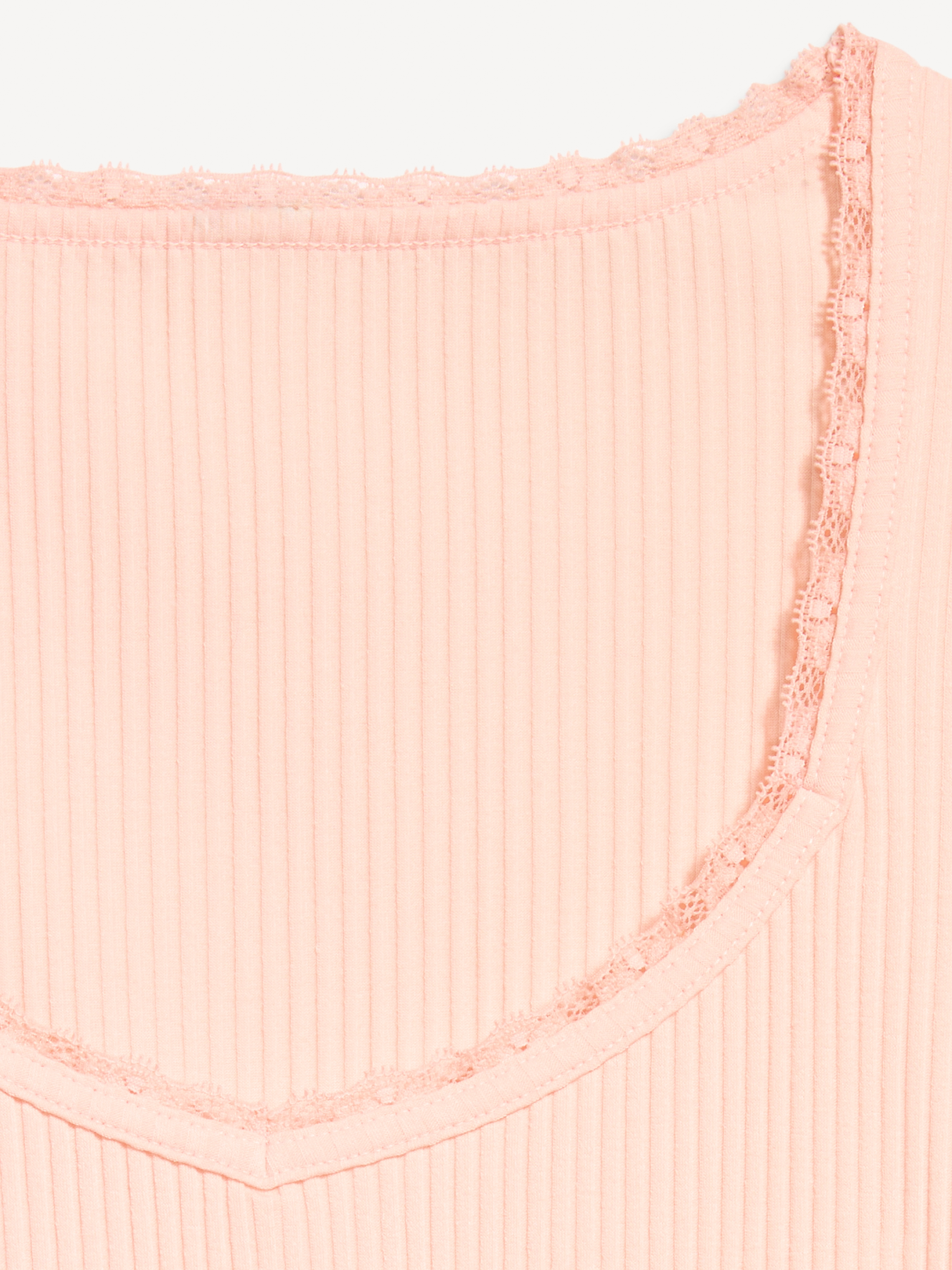 Lace-Trim Sweetheart-Neck Ribbed Top - Peach Gelato