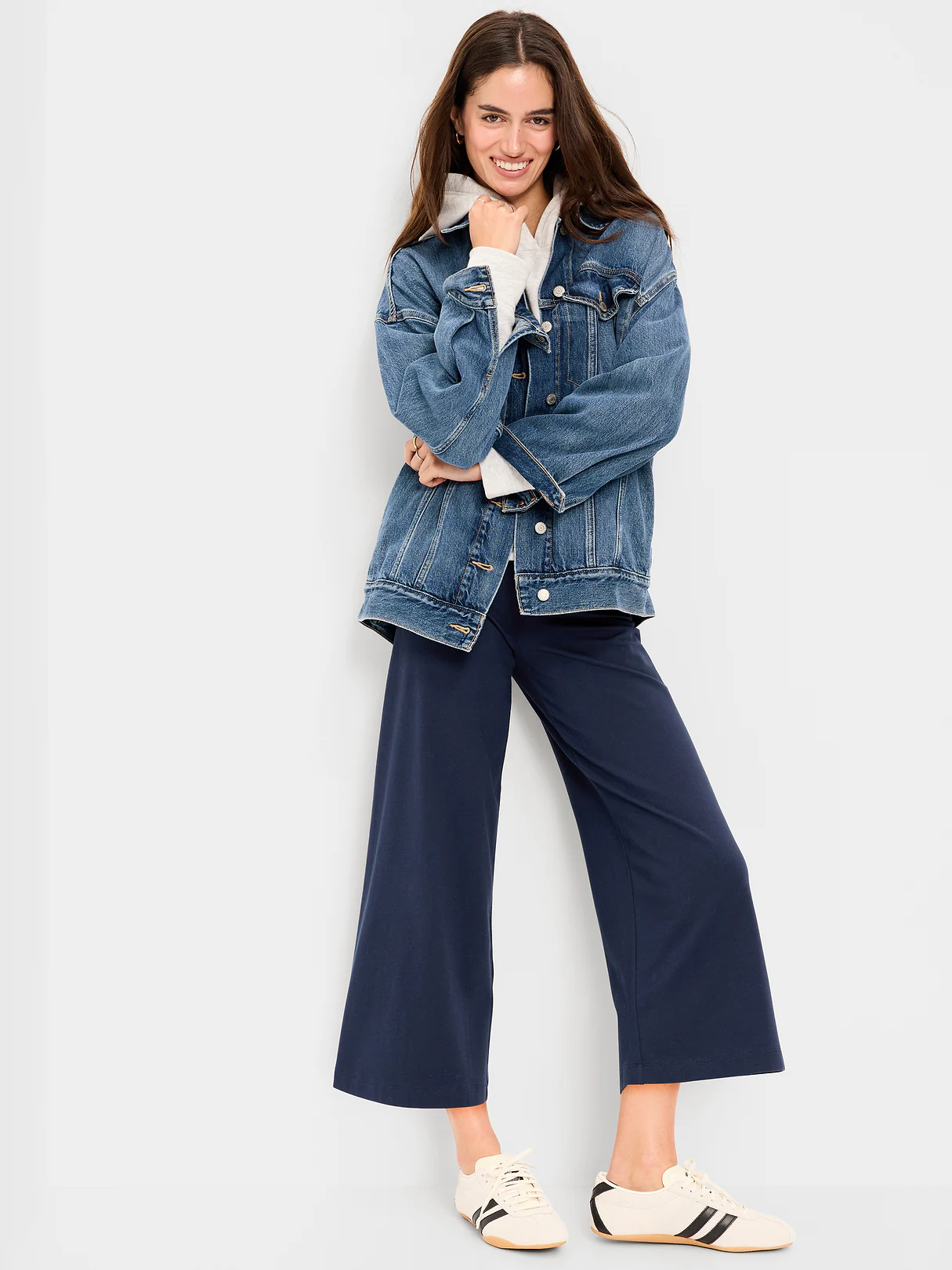 High-Waisted Fashion Wide-Leg Cropped Leggings - In the Navy