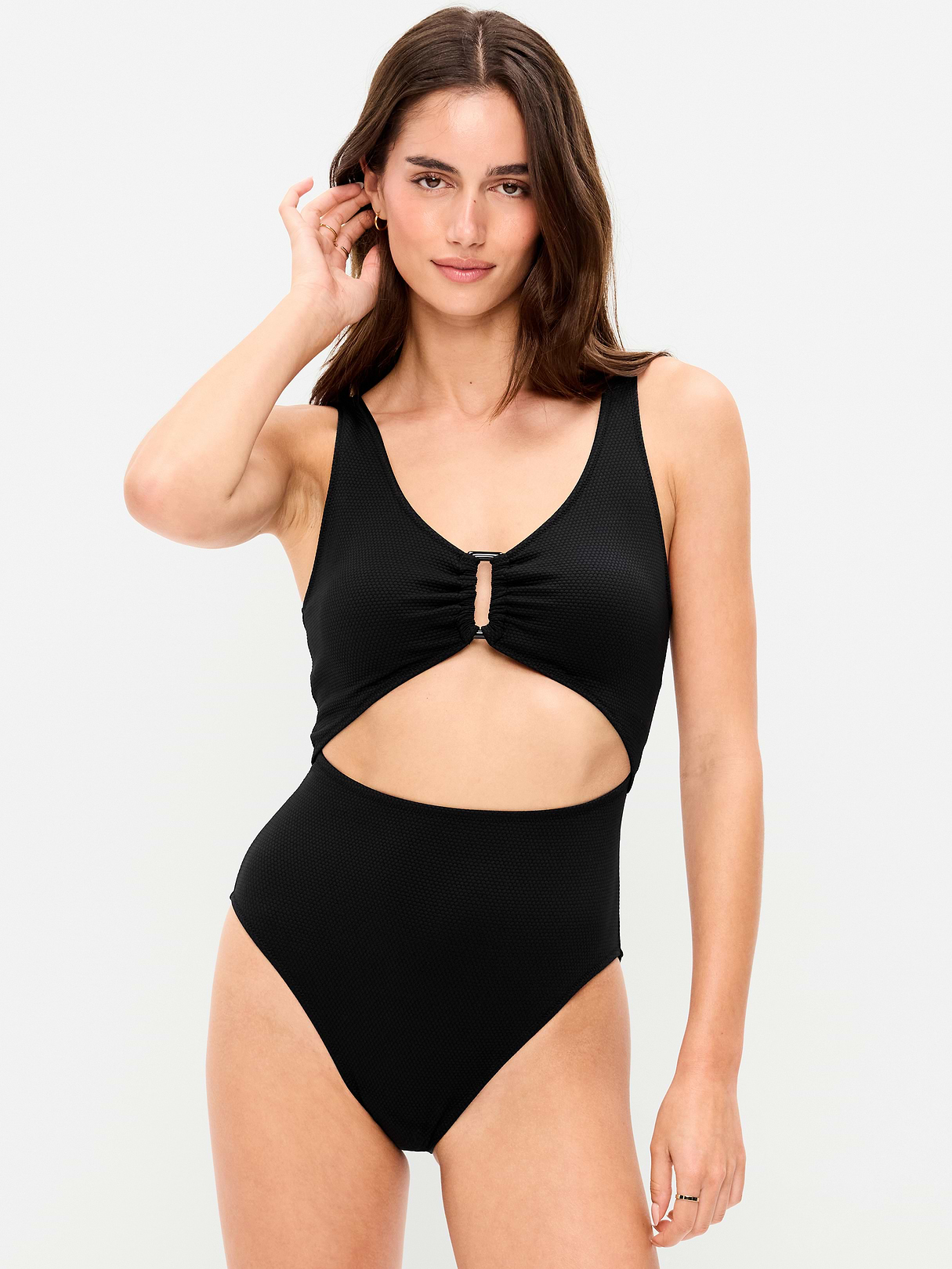 Textured One-Piece Cut-Out Swimsuit - Black Jack