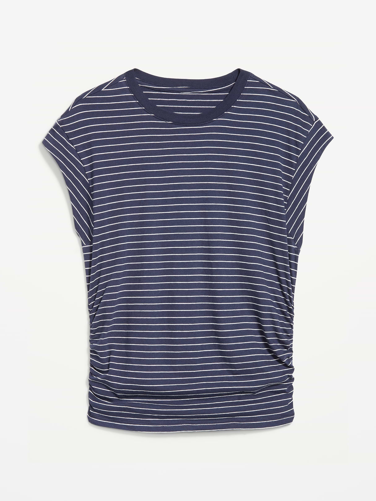 Cap-Sleeve Cinch-Waist Top - Navy Stripe