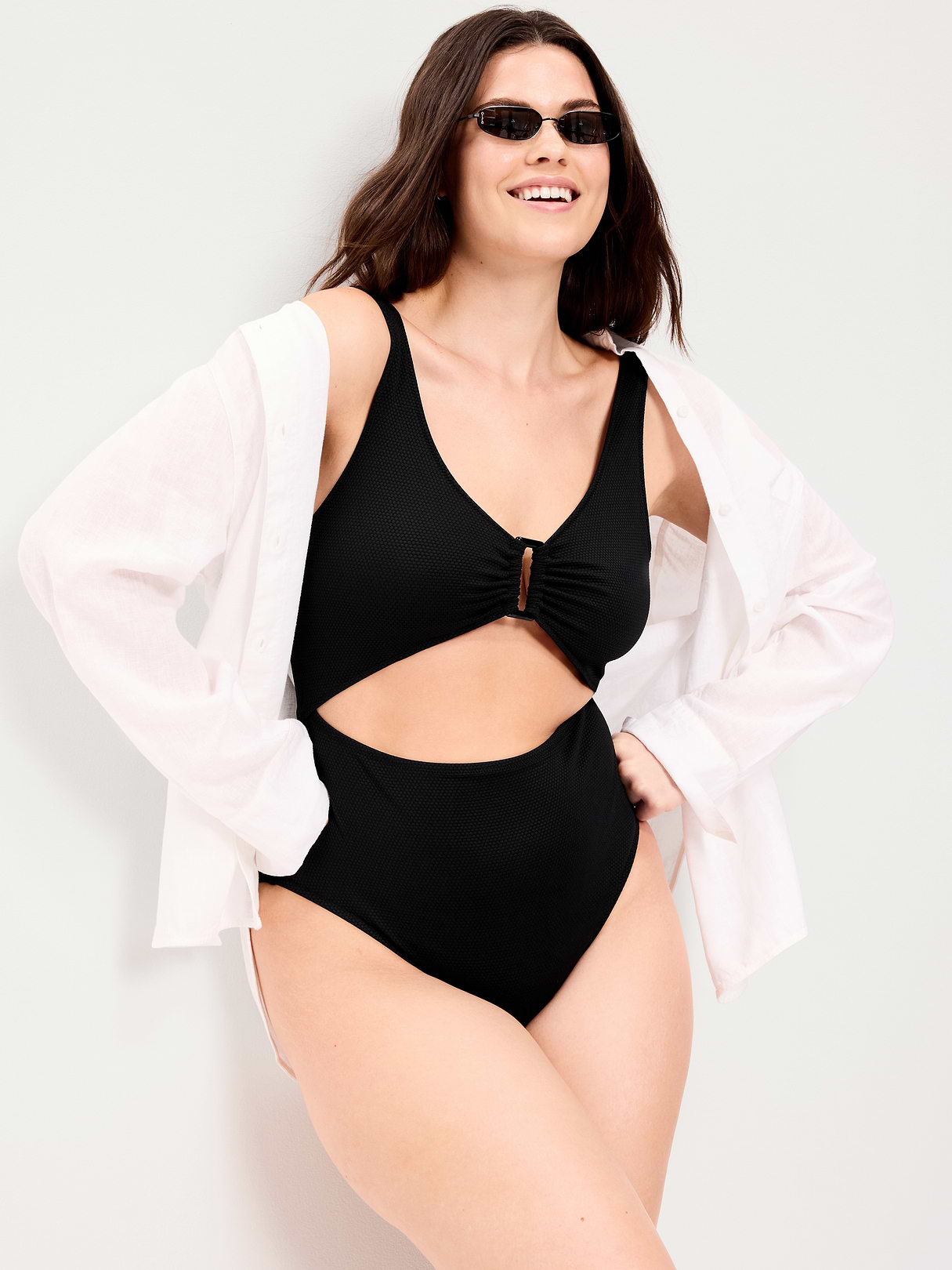 Textured One-Piece Cut-Out Swimsuit - Black Jack