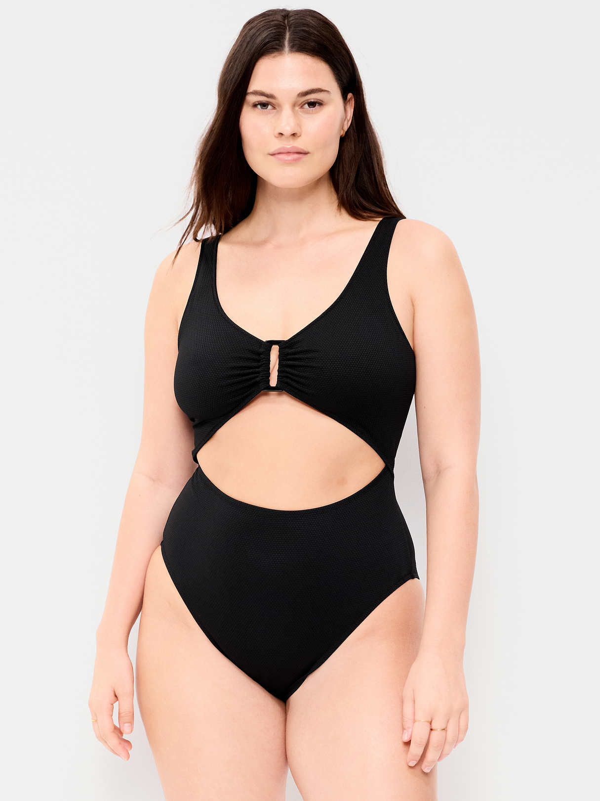 Textured One-Piece Cut-Out Swimsuit - Black Jack