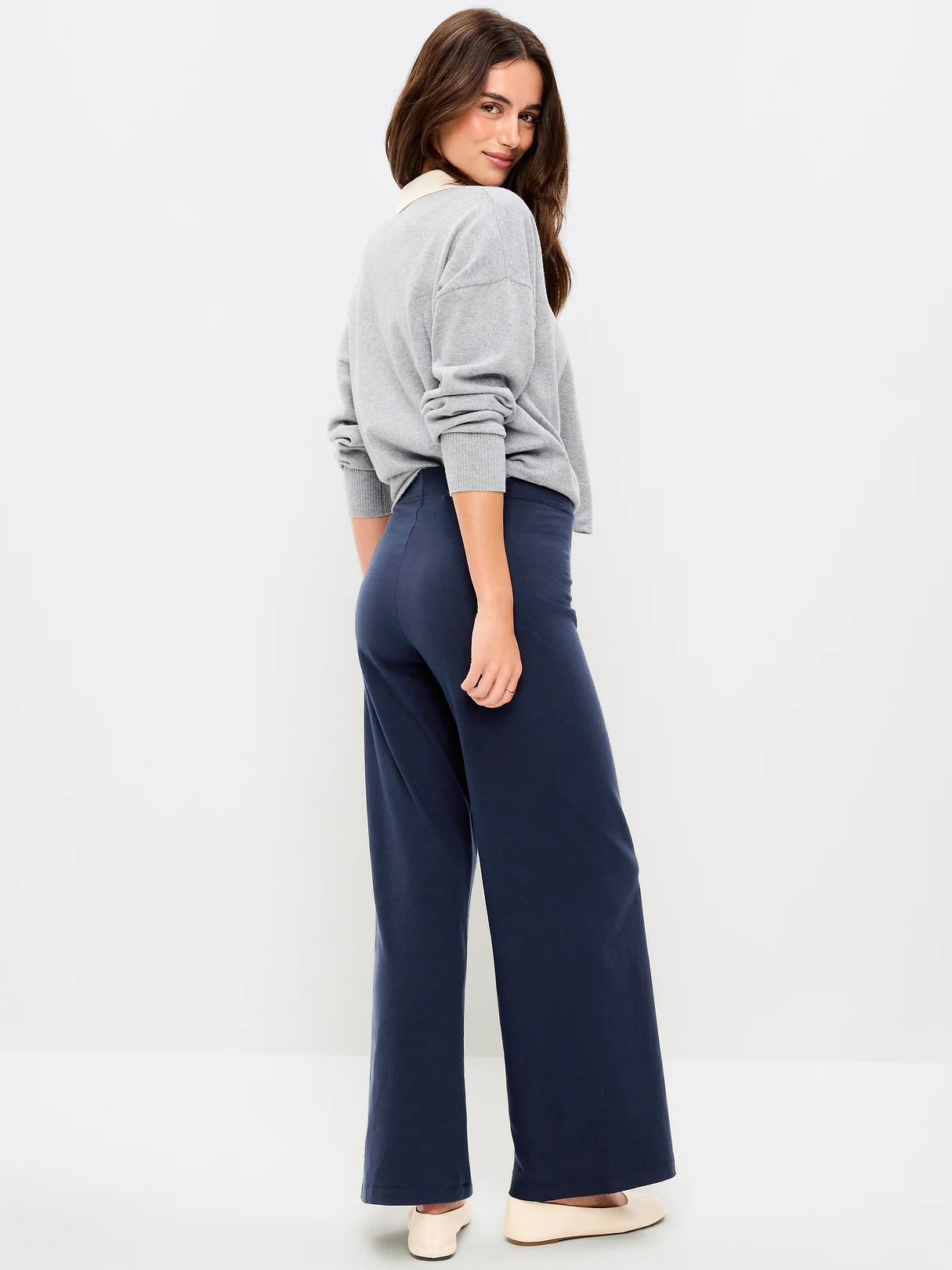 High-Waisted Fashion Wide-Leg Leggings - Navy Blue