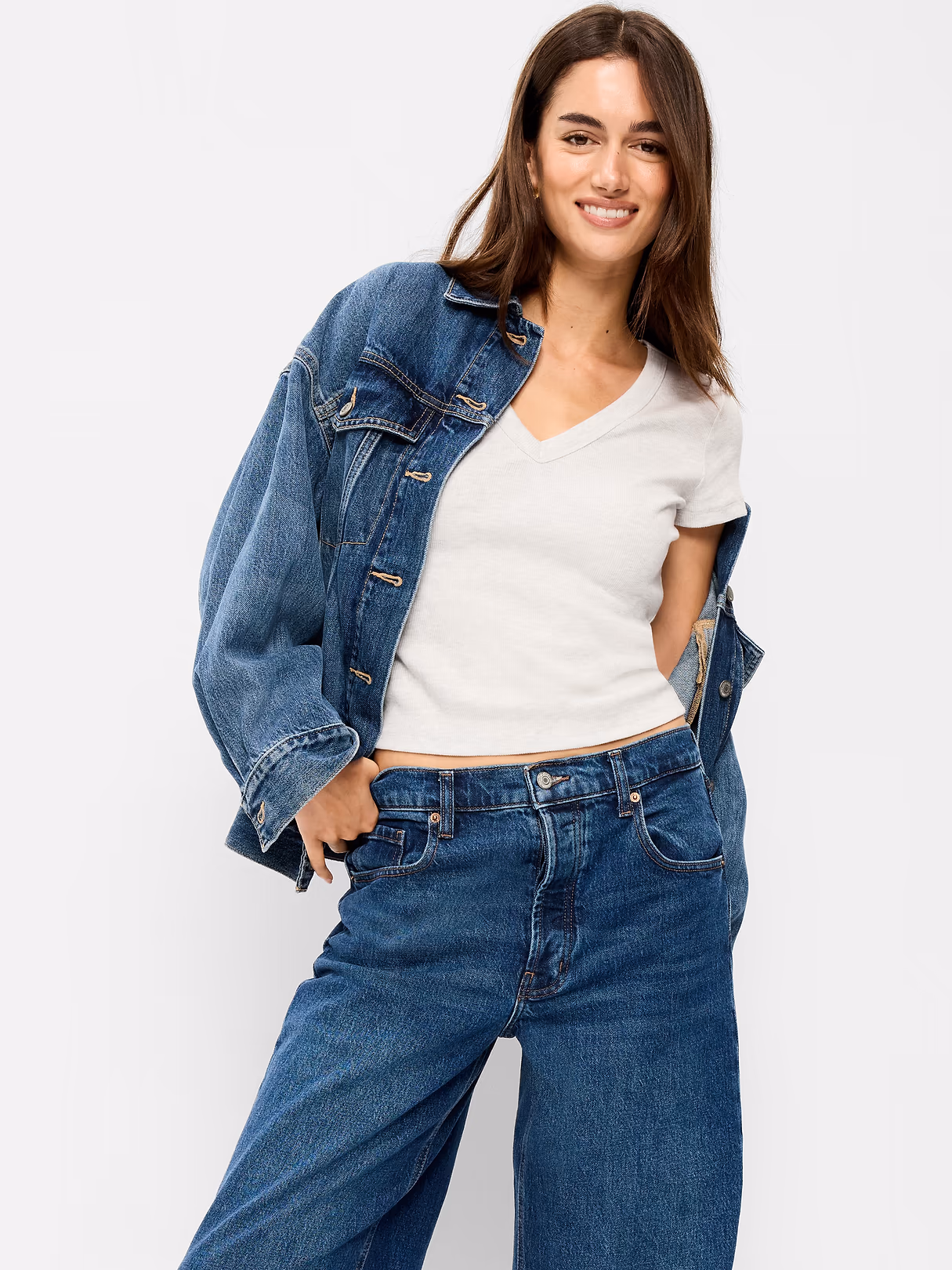 Snug Crop V-Neck Ribbed T-Shirt - Light Gray Heather