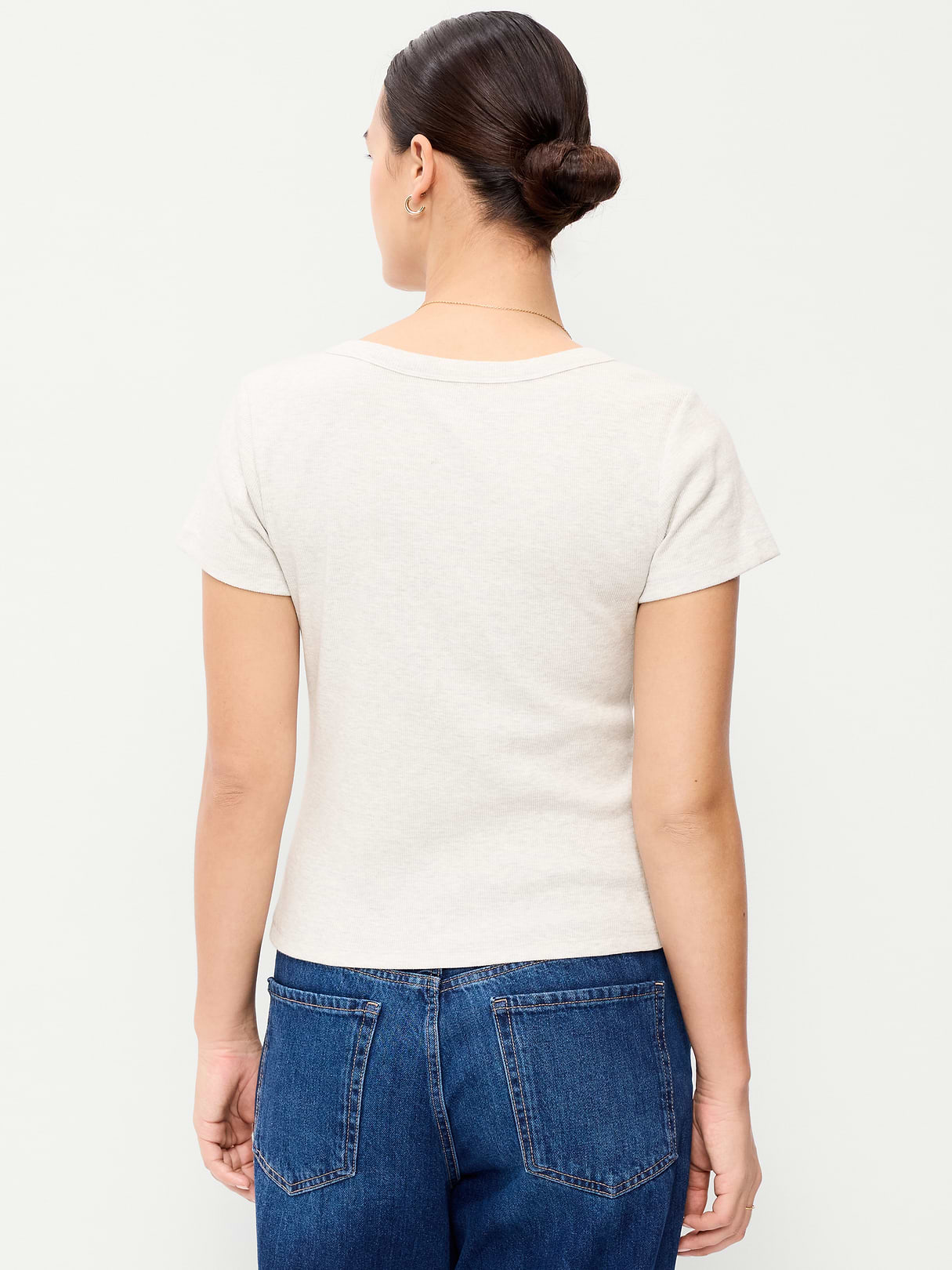 Snug Crop V-Neck Ribbed T-Shirt - Light Gray Heather