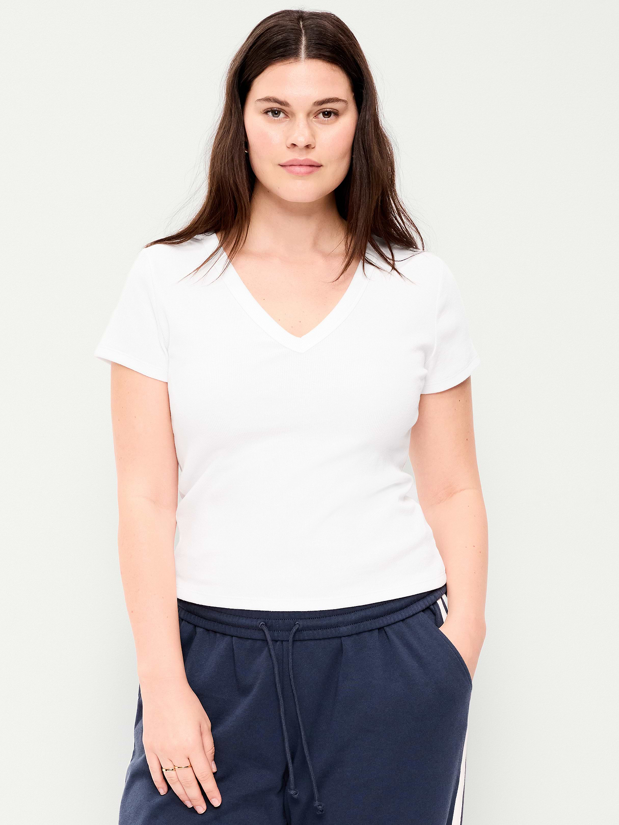 Snug Crop V-Neck Ribbed T-Shirt - Calla Lilies