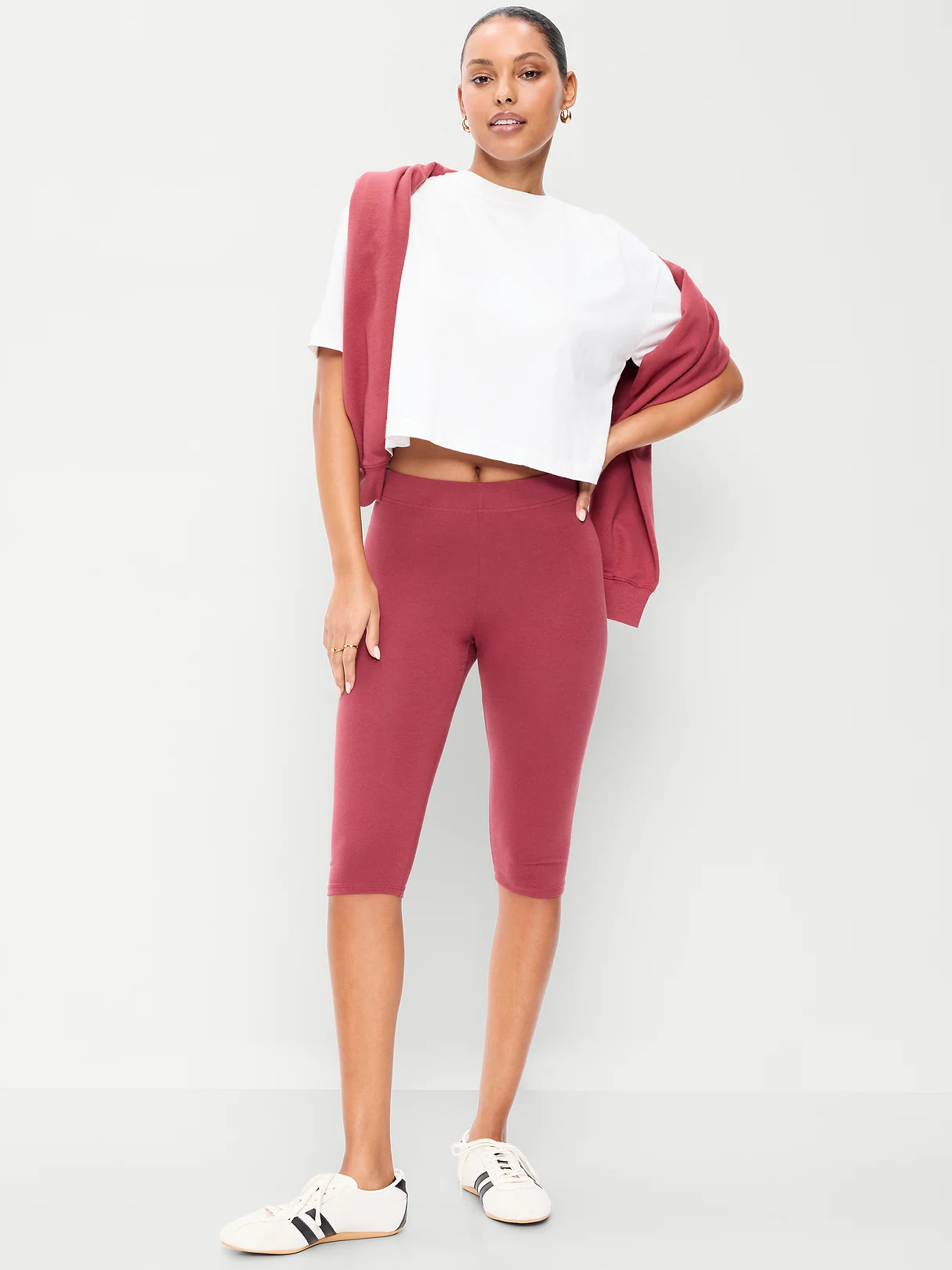 High-Waisted Fashion Layering Capri Legging - Red Clover