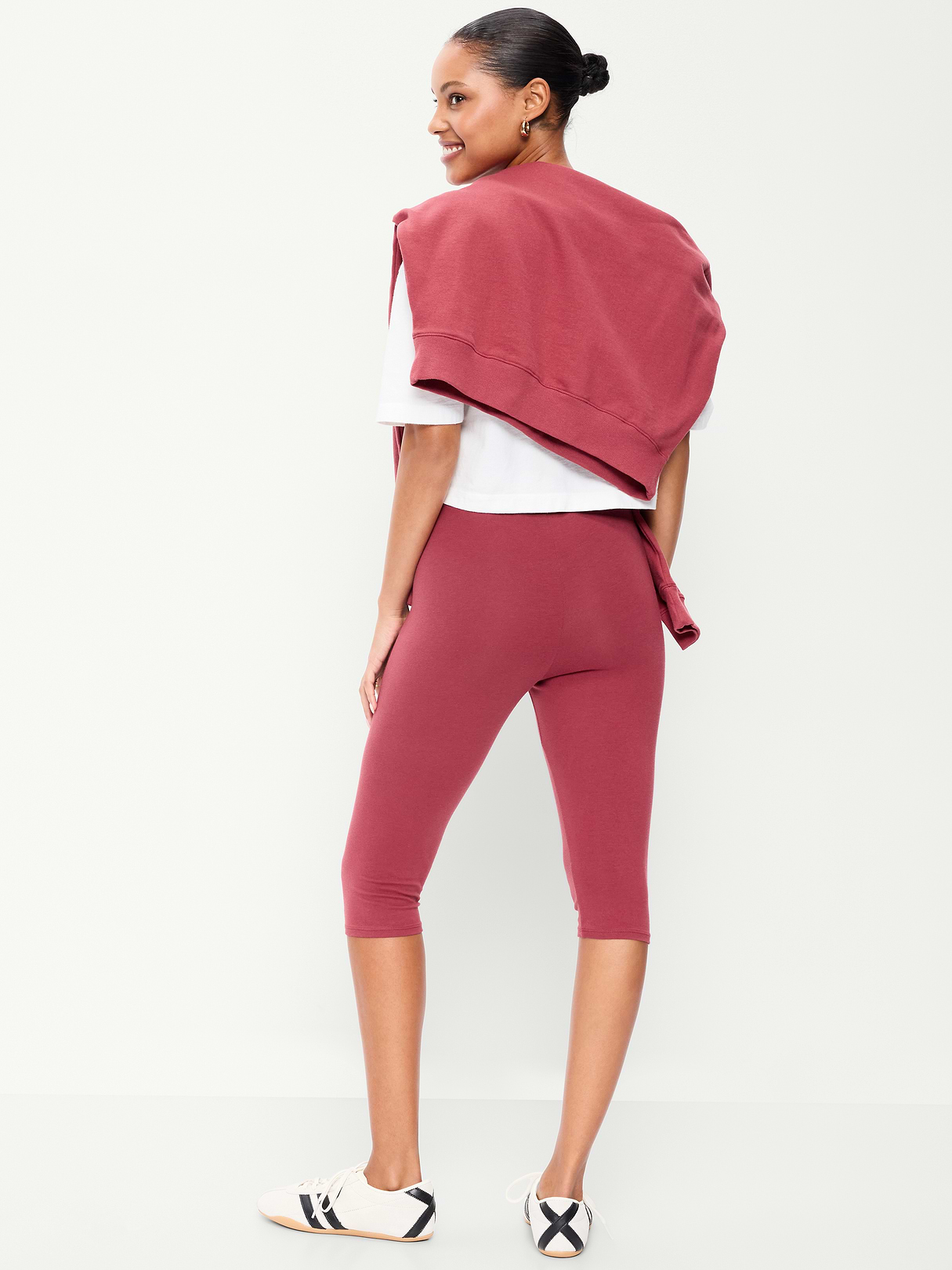 High-Waisted Fashion Layering Capri Legging - Red Clover
