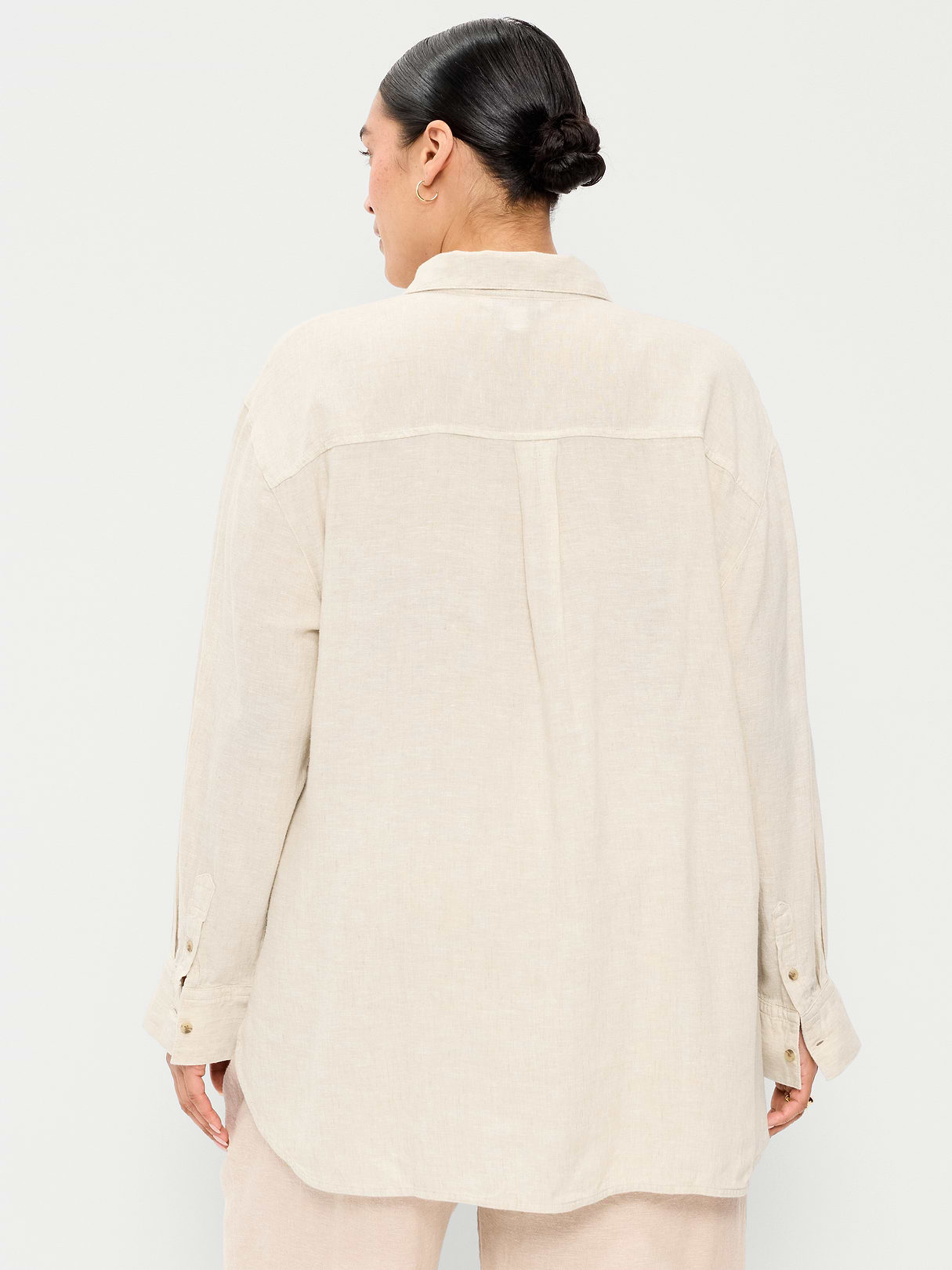 Linen-Blend Loose Button-Down Shirt - Natural Linen