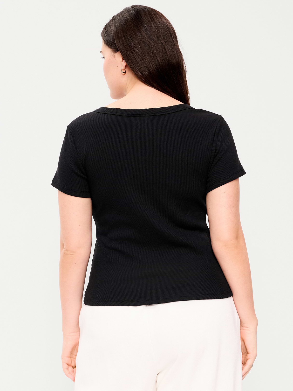 Snug Crop V-Neck Ribbed T-Shirt - Light Black Heather