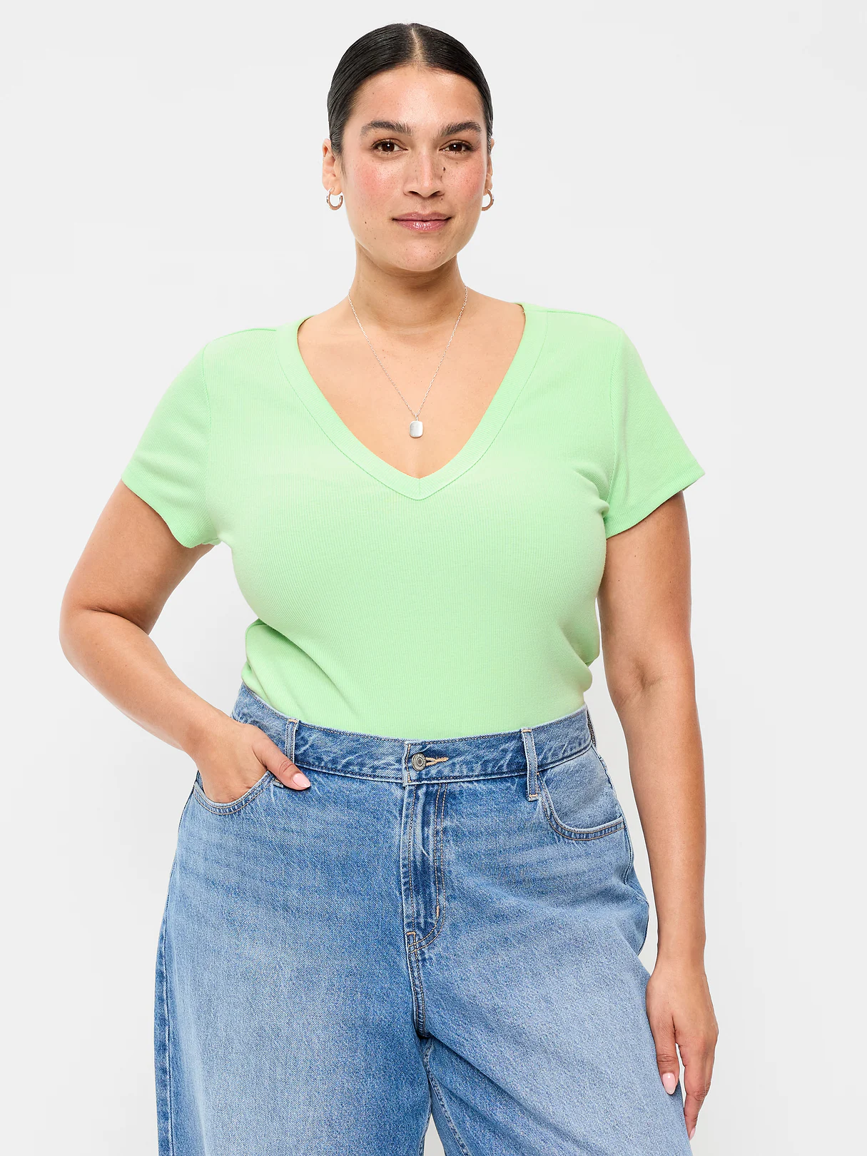 Snug Crop V-Neck Ribbed T-Shirt - Clarity