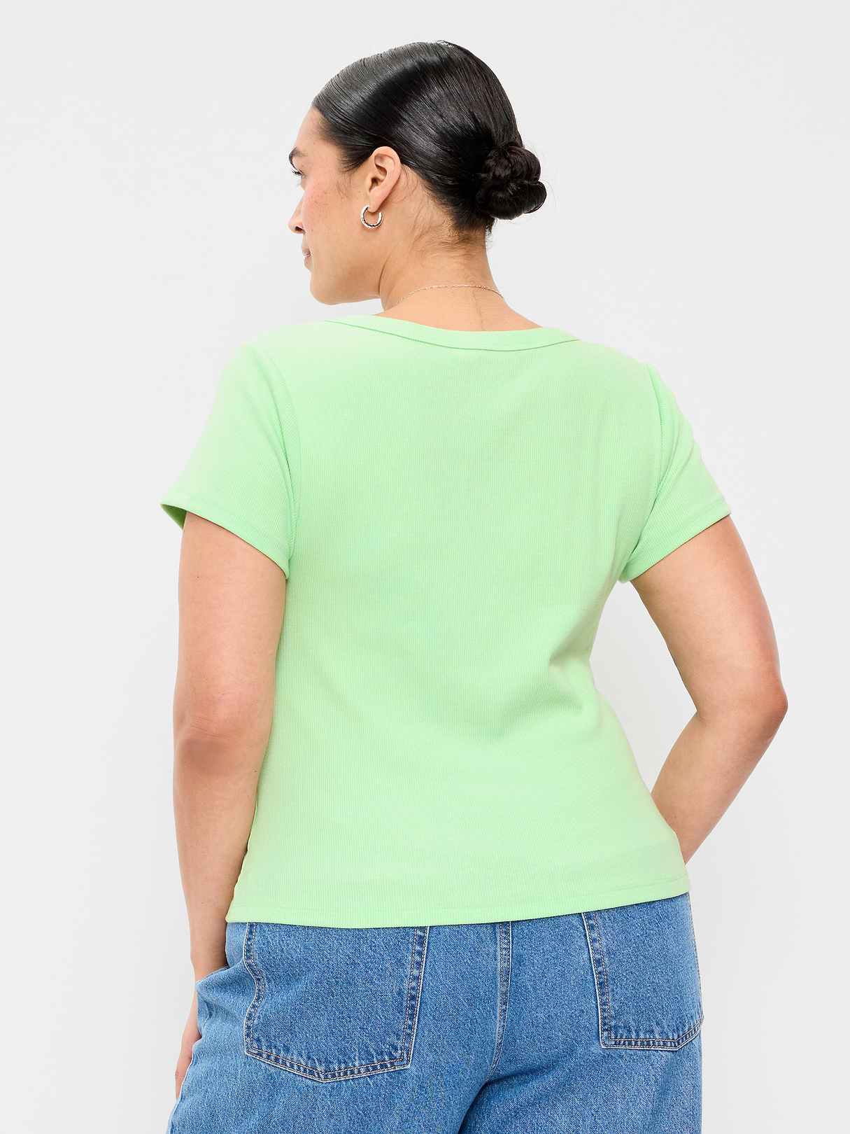 Snug Crop V-Neck Ribbed T-Shirt - Clarity