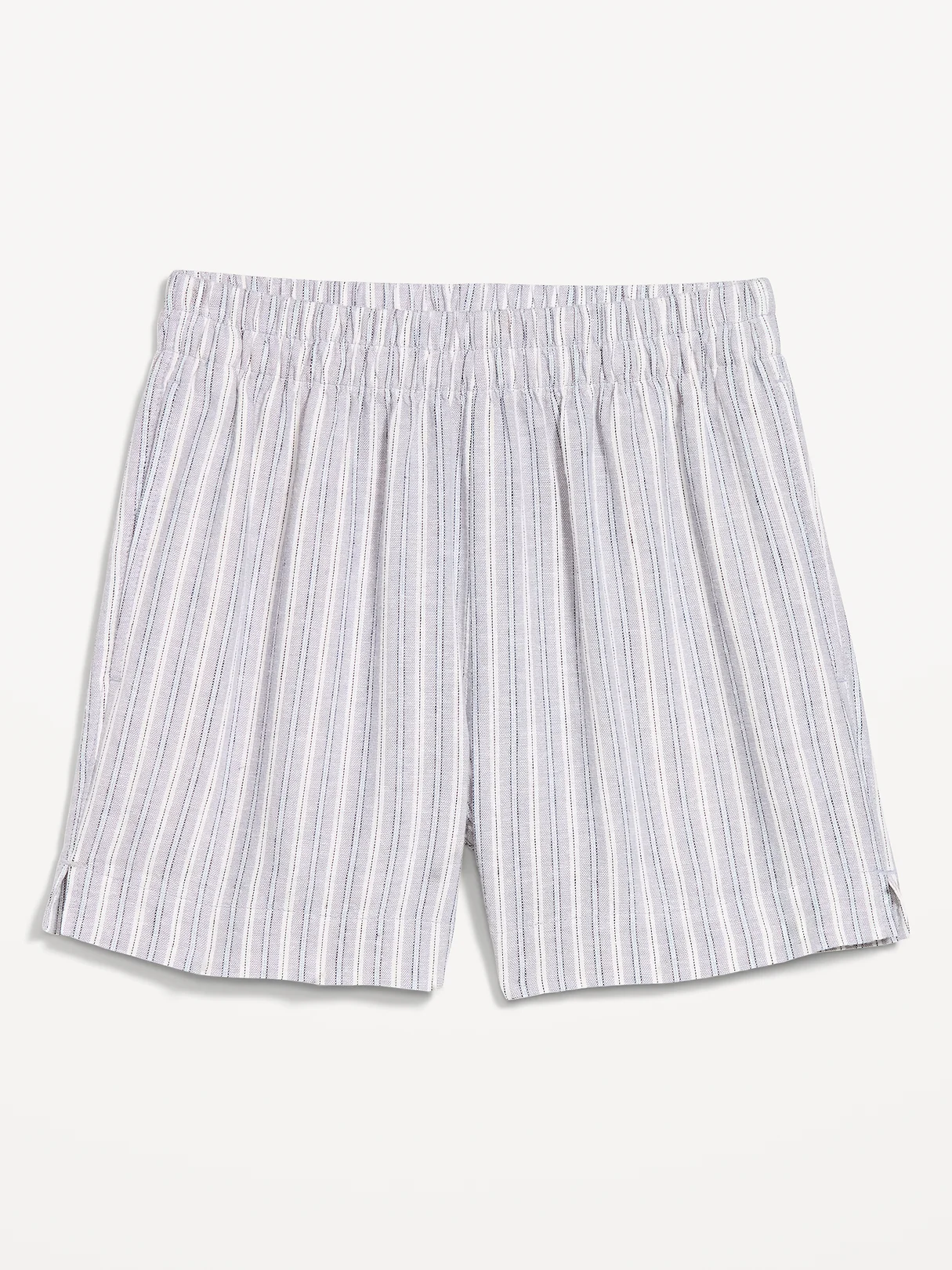 High-Waisted Beach Linen Pull-On Shorts - White & Blue Stripe