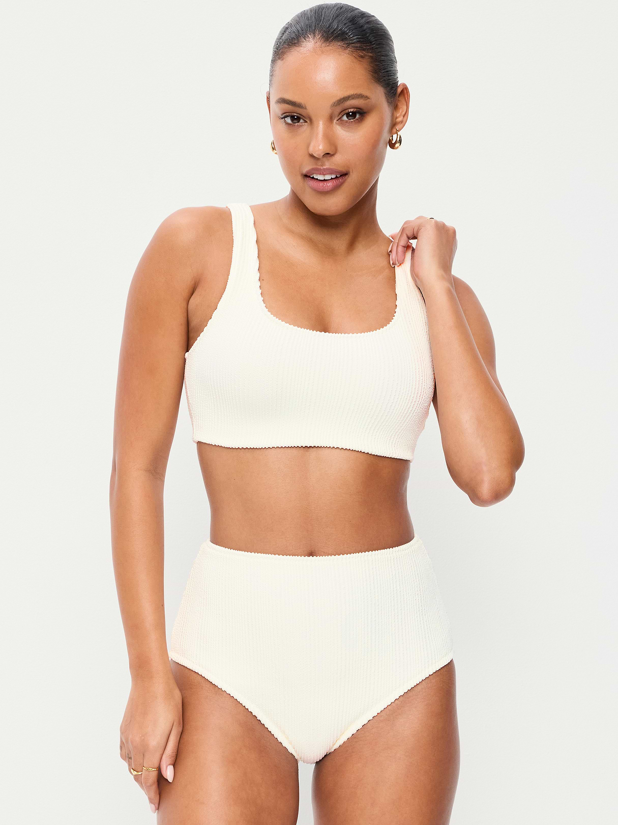 Ribbed Scoop-Neck Swim Top - Sea Salt