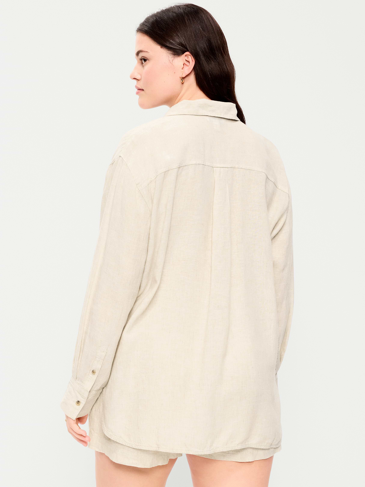 Linen-Blend Loose Button-Down Shirt - Natural Linen