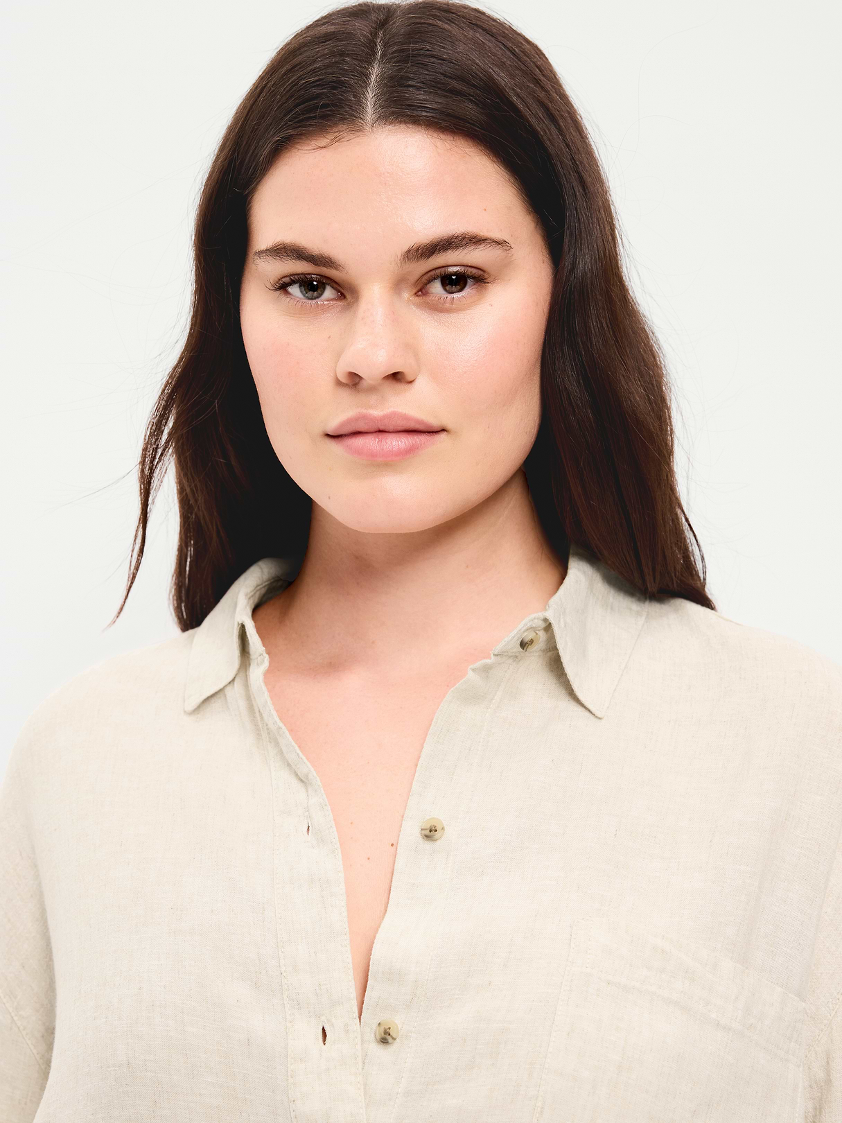 Linen-Blend Loose Button-Down Shirt - Natural Linen