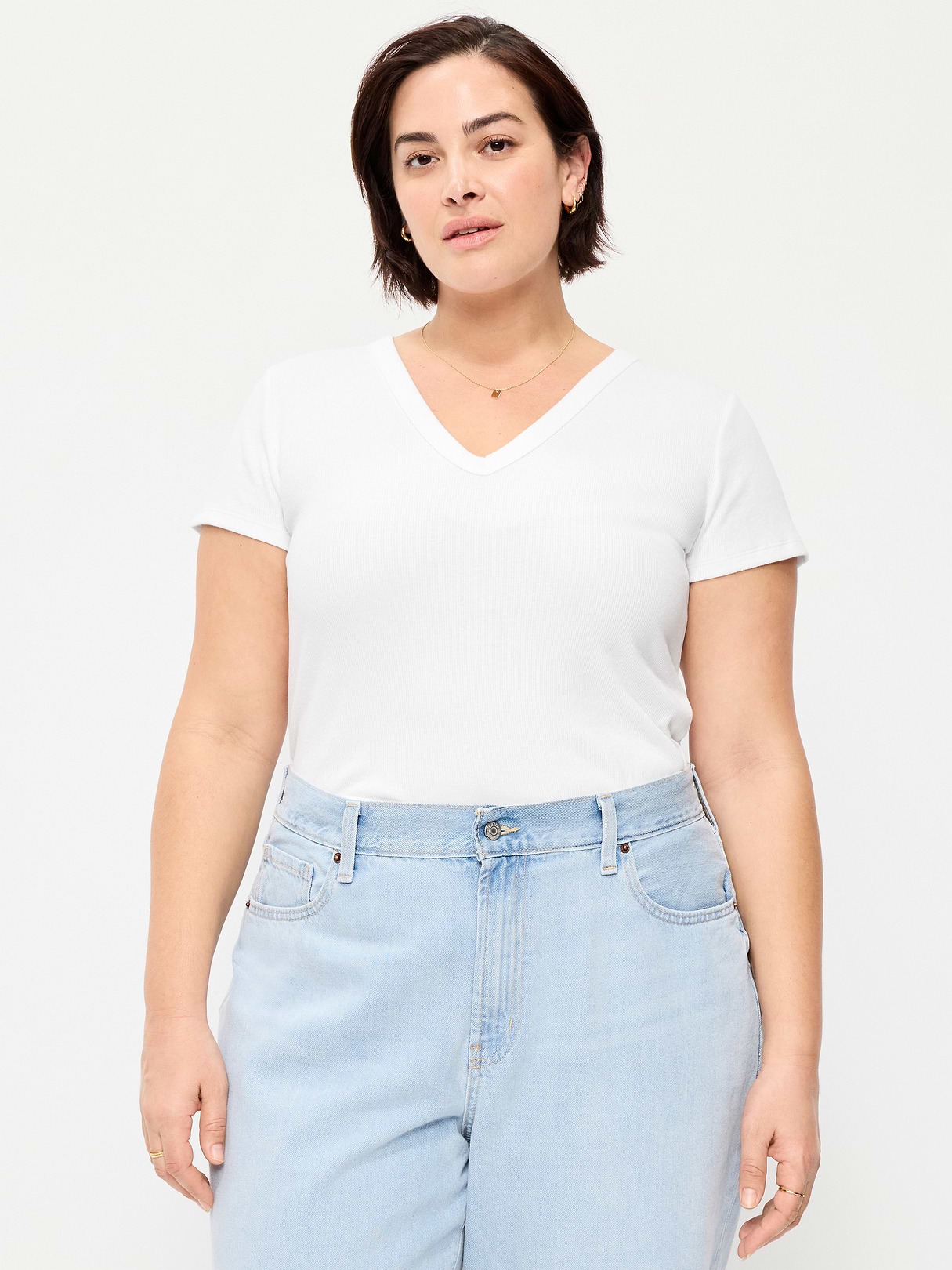 Snug Crop V-Neck Ribbed T-Shirt - Calla Lilies