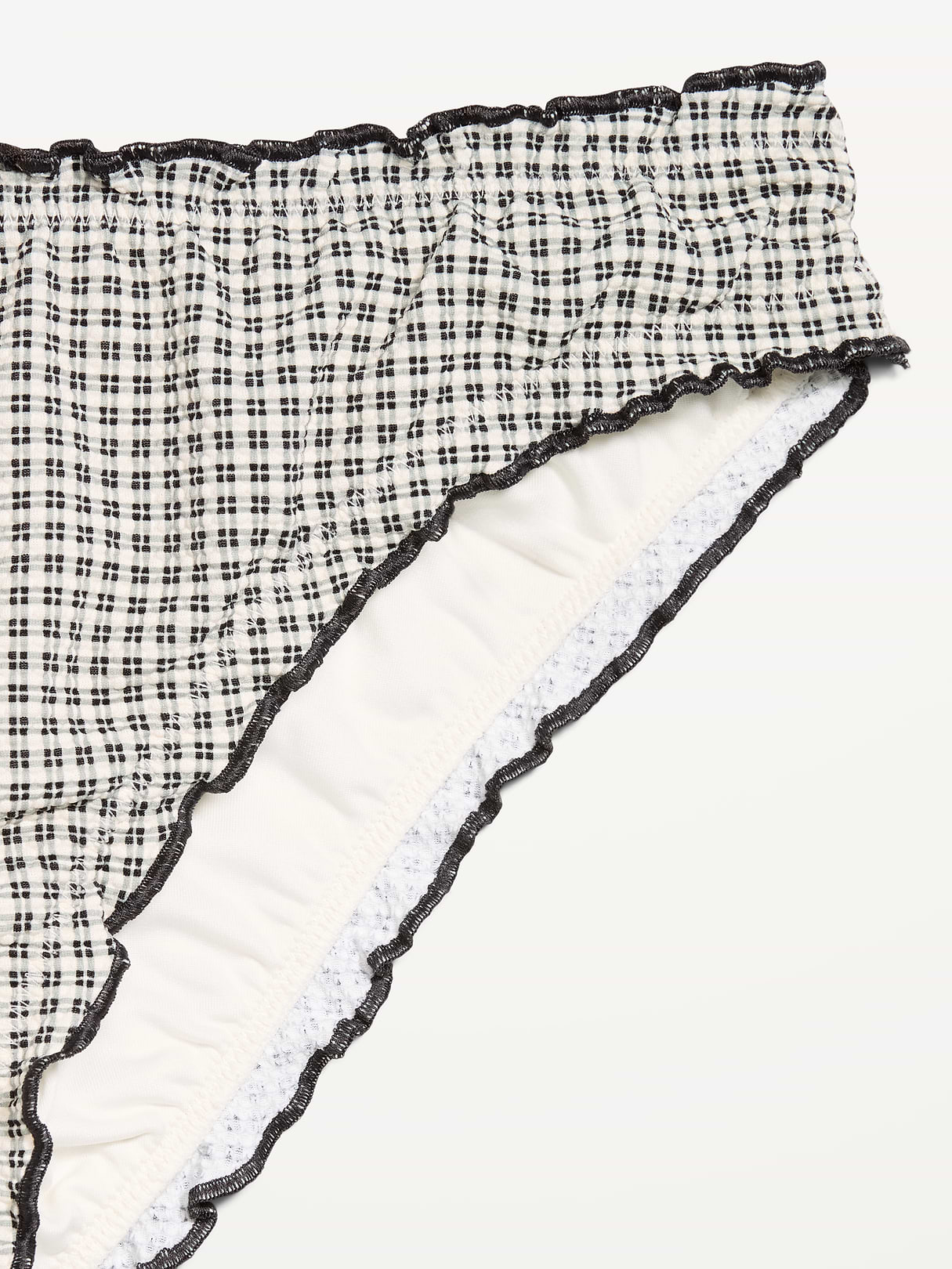 Mid-Rise Ruffle Trim Swim Bottoms - Pique Black/White Gingham