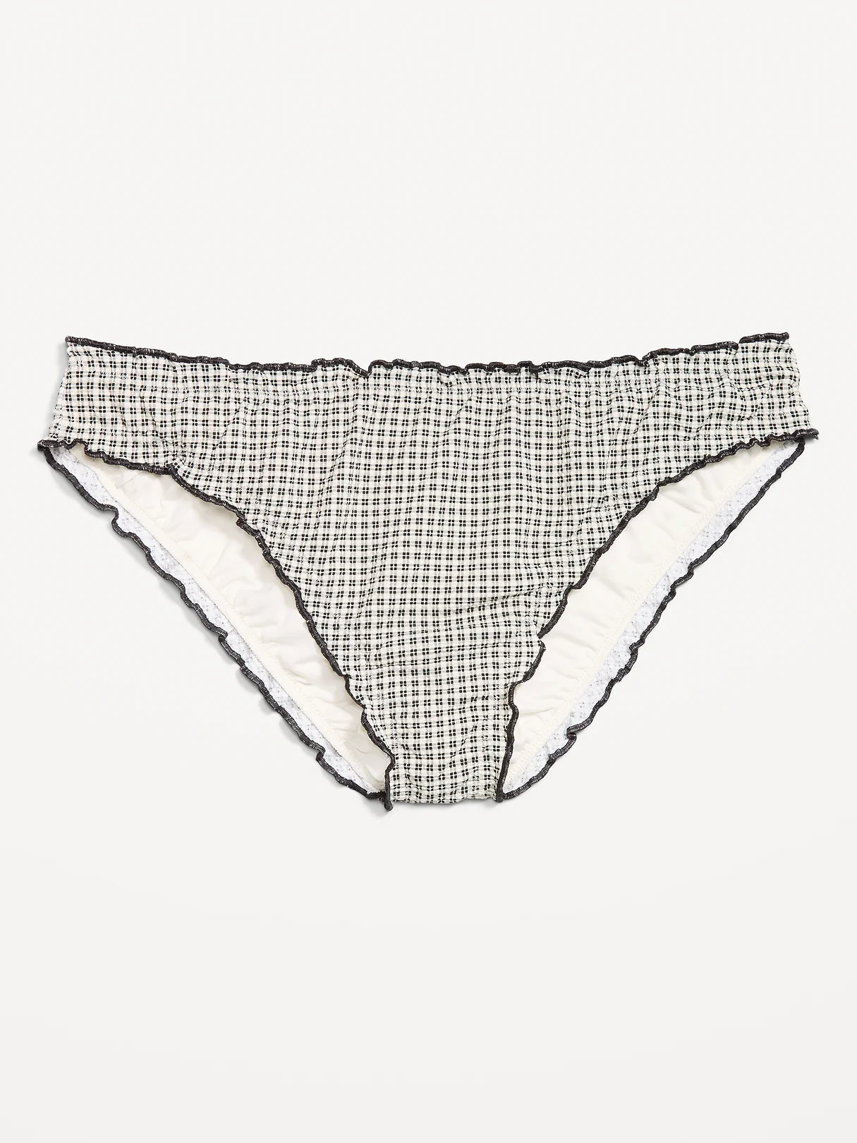 Mid-Rise Ruffle Trim Swim Bottoms - Pique Black/White Gingham