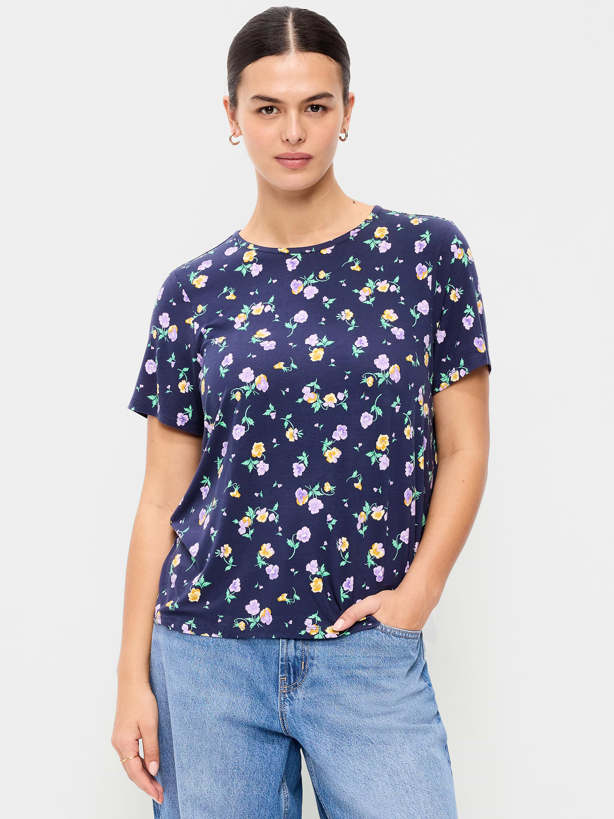 Luxe Crew-Neck T-Shirt - Blue Floral