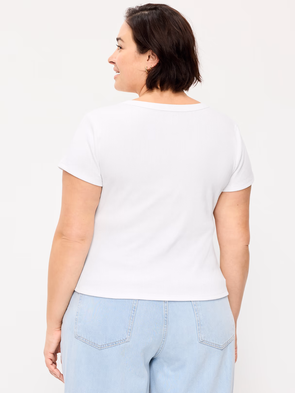 Snug Crop V-Neck Ribbed T-Shirt - Calla Lilies