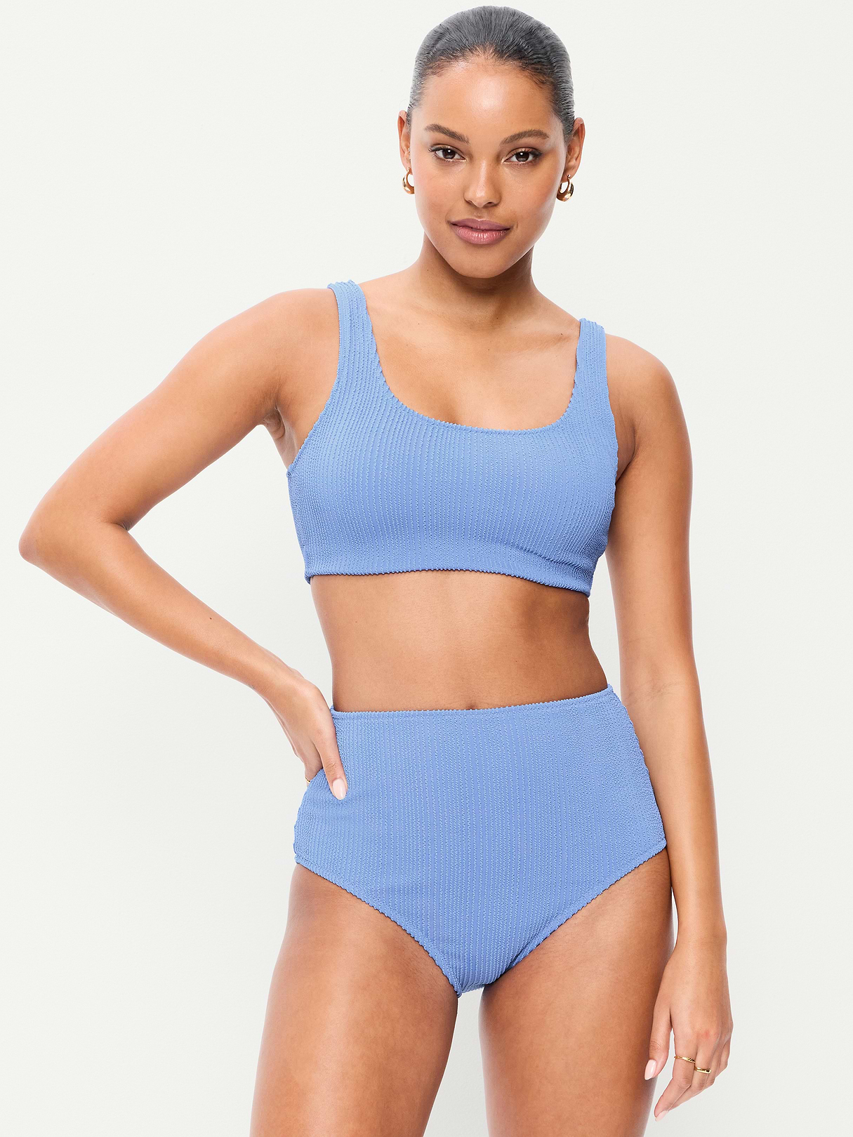 Ribbed Scoop-Neck Swim Top - Cloisonne