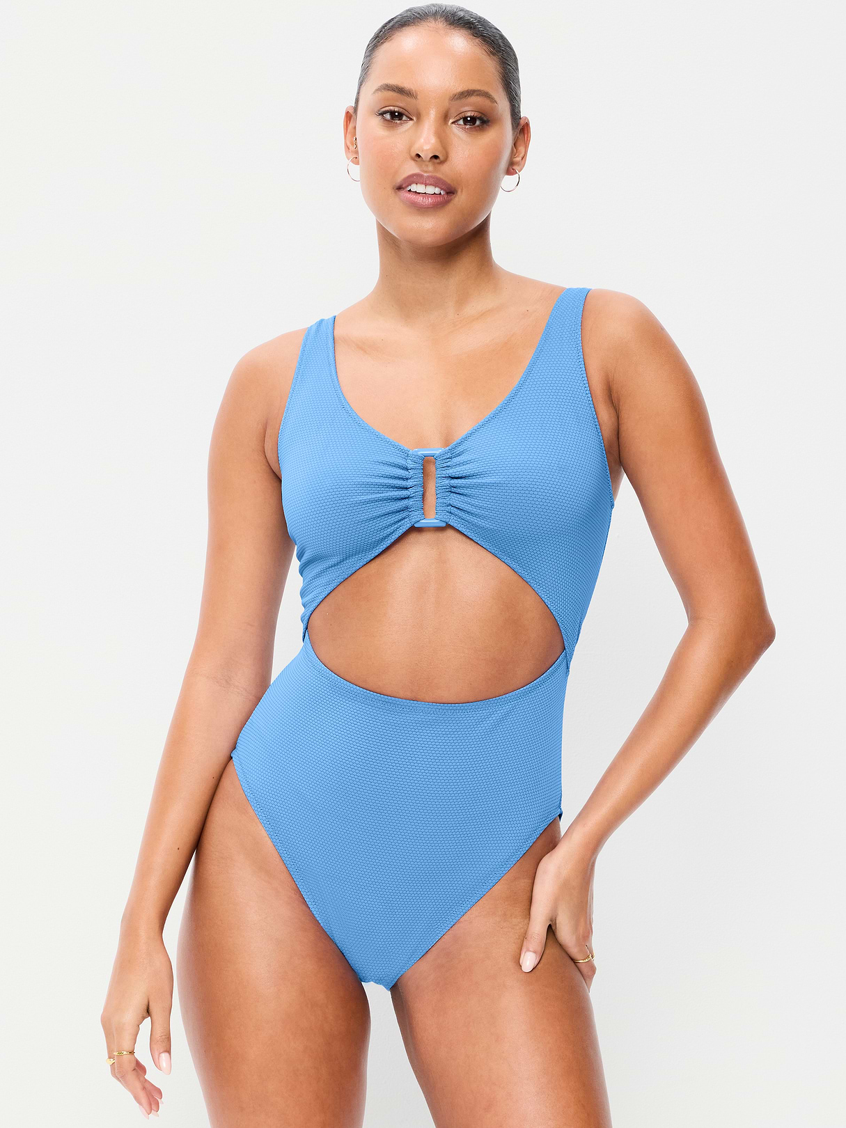 Textured One-Piece Cut-Out Swimsuit - Cloisonne