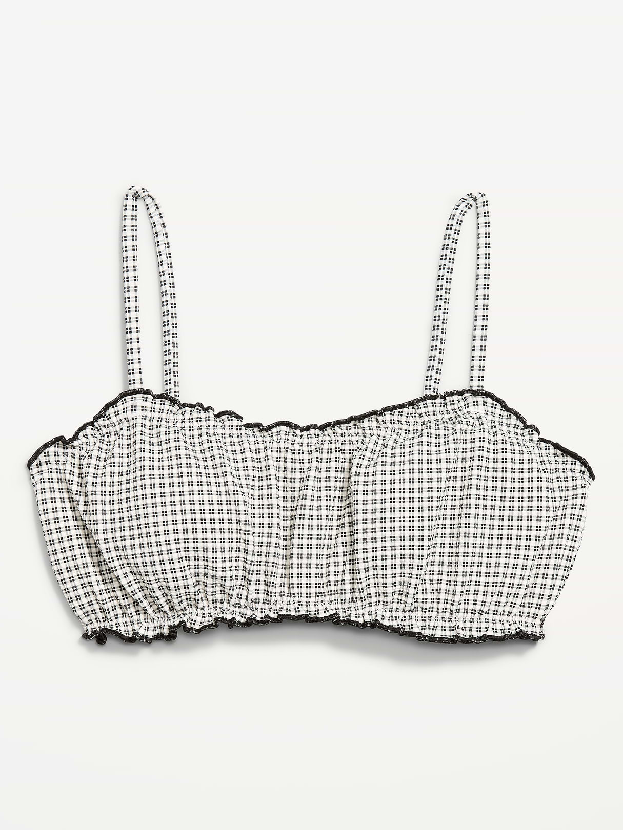 Scoop-Neck Ruffle Swim Top - Pique Black/White Gingham