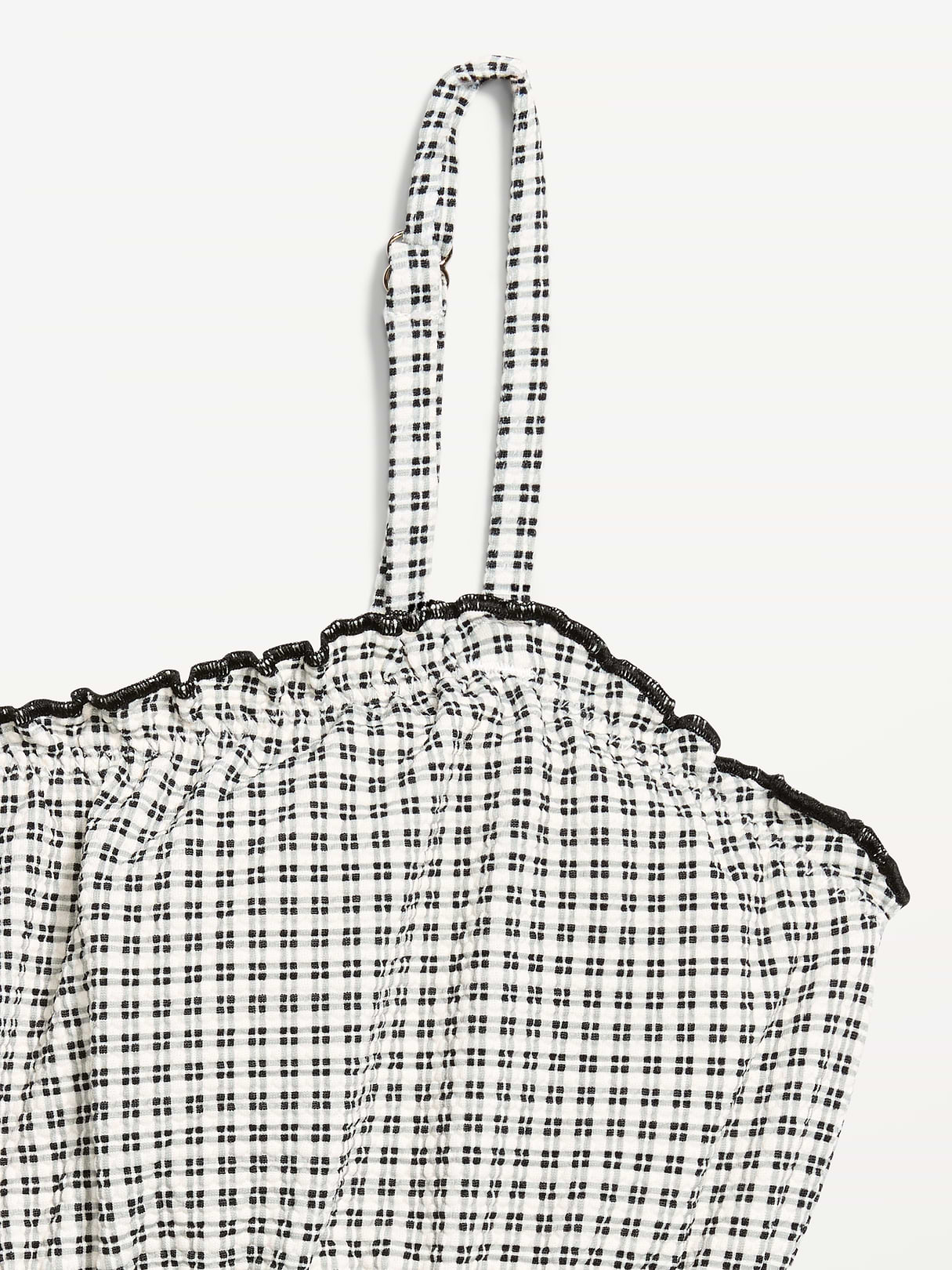 Scoop-Neck Ruffle Swim Top - Pique Black/White Gingham