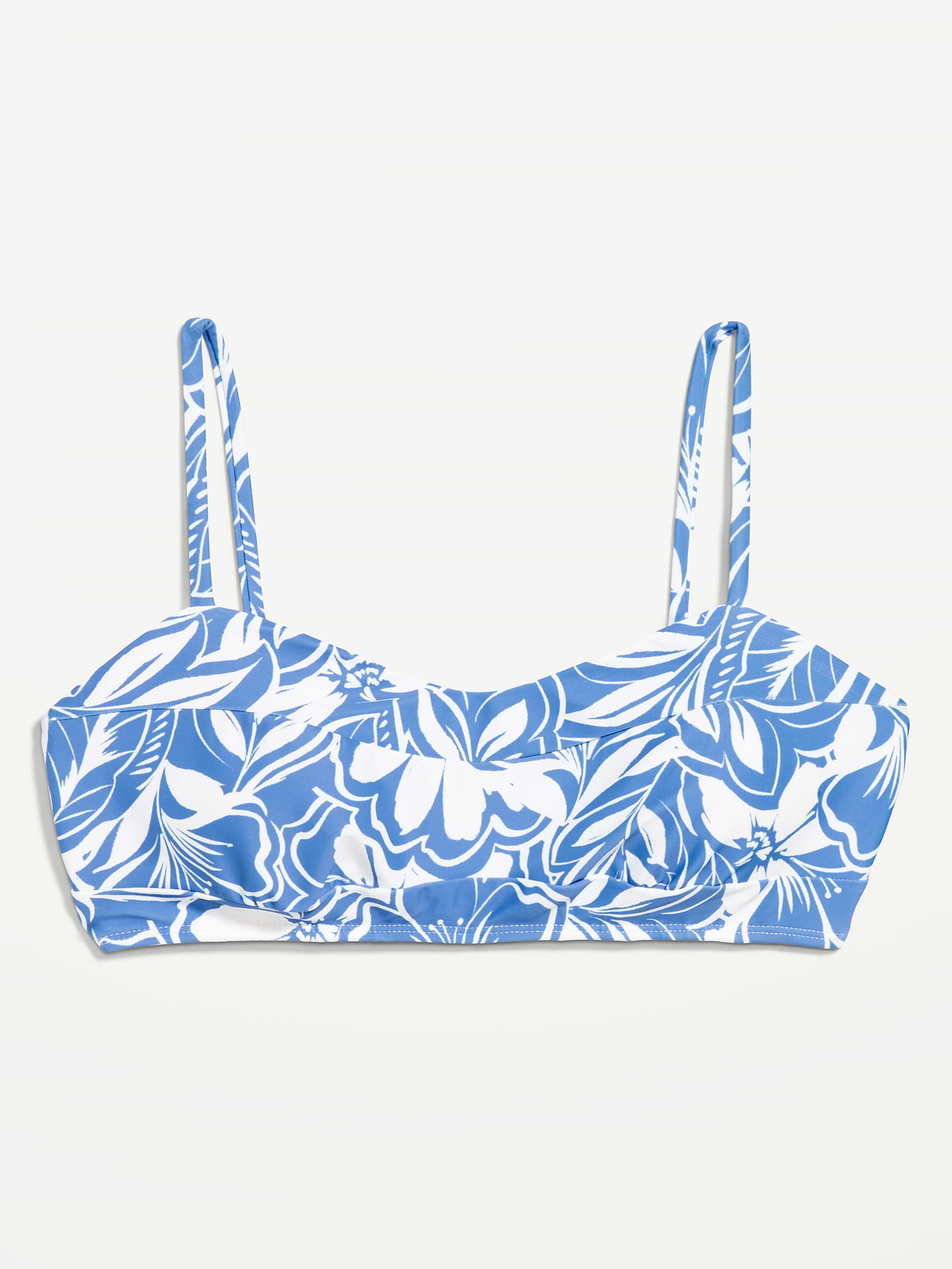 Ribbed Bra Bikini Swim Top - Blue Floral