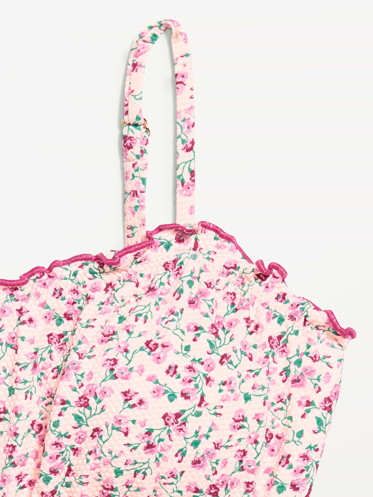 Scoop-Neck Ruffle Swim Top - Pique Pink Floral